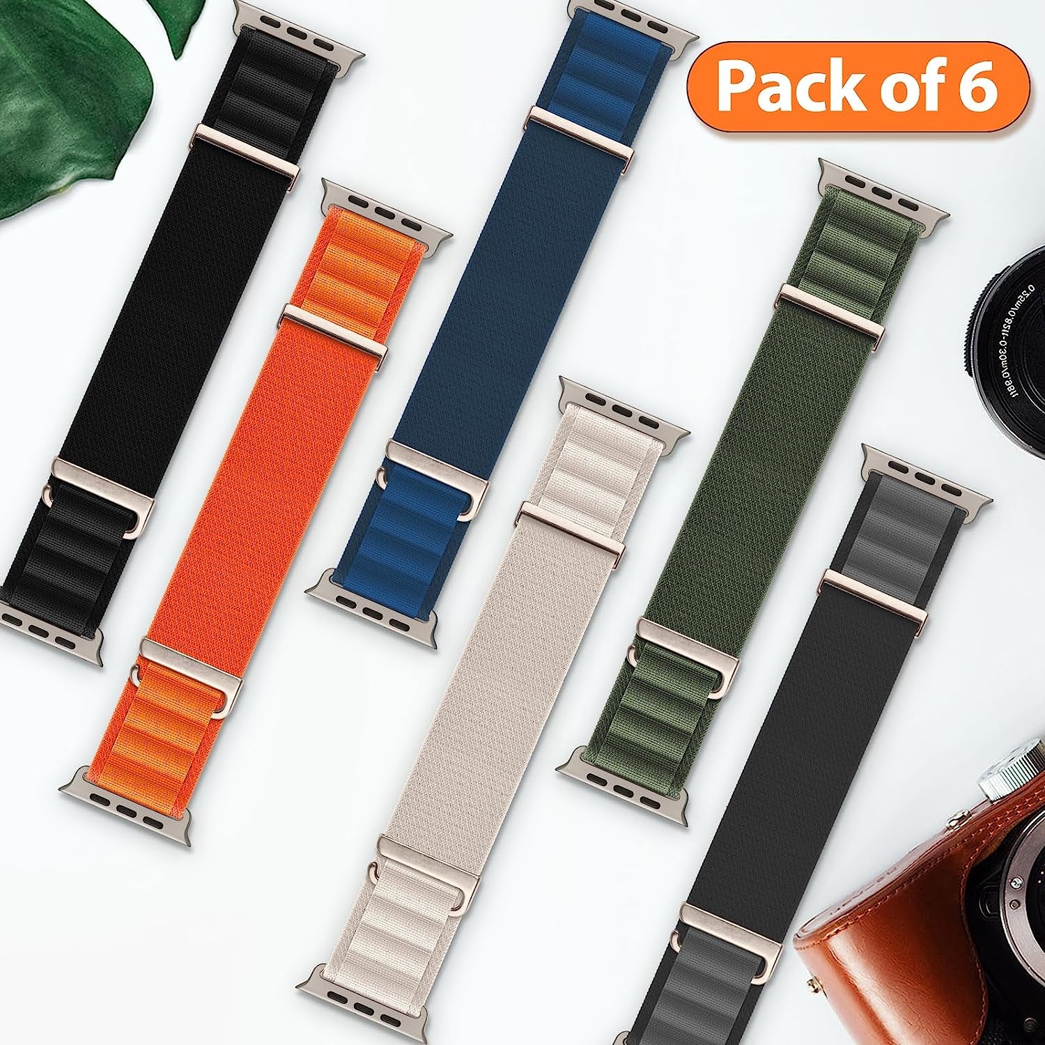SVISVIPA 6 Pack Alpine Loop Bands Compatible with Apple Watch Ultra 49Mm 45Mm 44Mm 42Mm 41Mm 40Mm 38Mm, Nylon Sport Wristband for Men Women, Titanium C-Hook Strap for Iwatch Series 8 7 6 5 4 3 2 1 SE  SVISVIPA   
