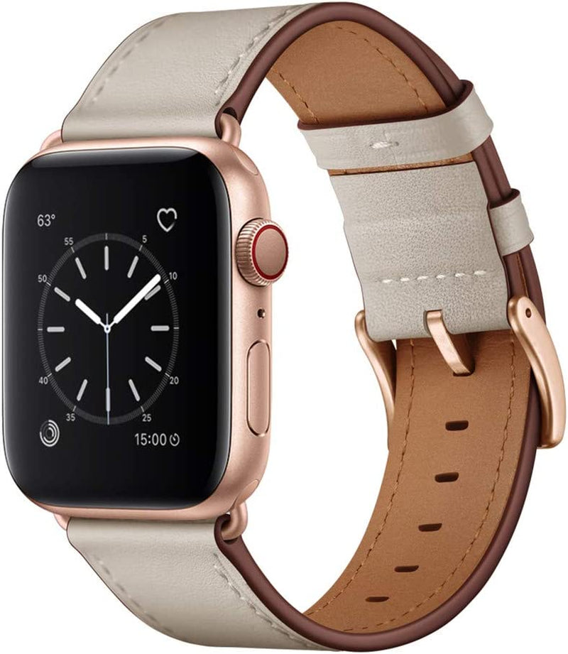 OUHENG Compatible with Apple Watch Band 49Mm 45Mm 44Mm 42Mm, Genuine Leather Band Replacement Strap Compatible with Apple Watch Ultra Series 8/7/6/5/4/3/2/1/SE/SE2, Black Band with Black Adapter  OUHENG Ivory White/Rose Gold 49mm/45mm/44mm/42mm 