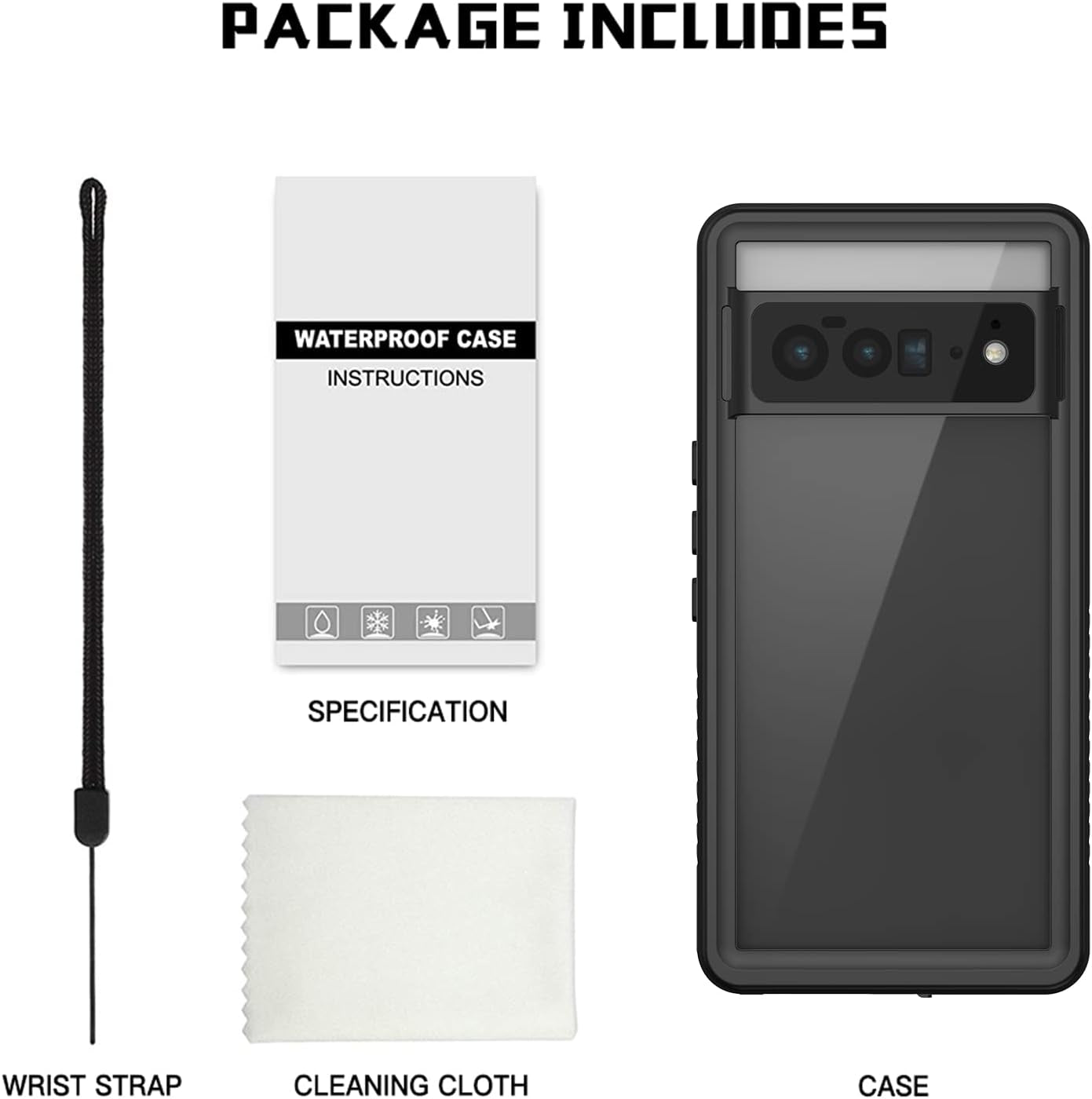 Lanhiem Pixel 6 Pro Case, IP68 Waterproof Dustproof Case with Built-In Screen Protector, Rugged Full Body Shockproof Protective Case for Google Pixel 6 Pro, Black/Clear  Lanhiem   