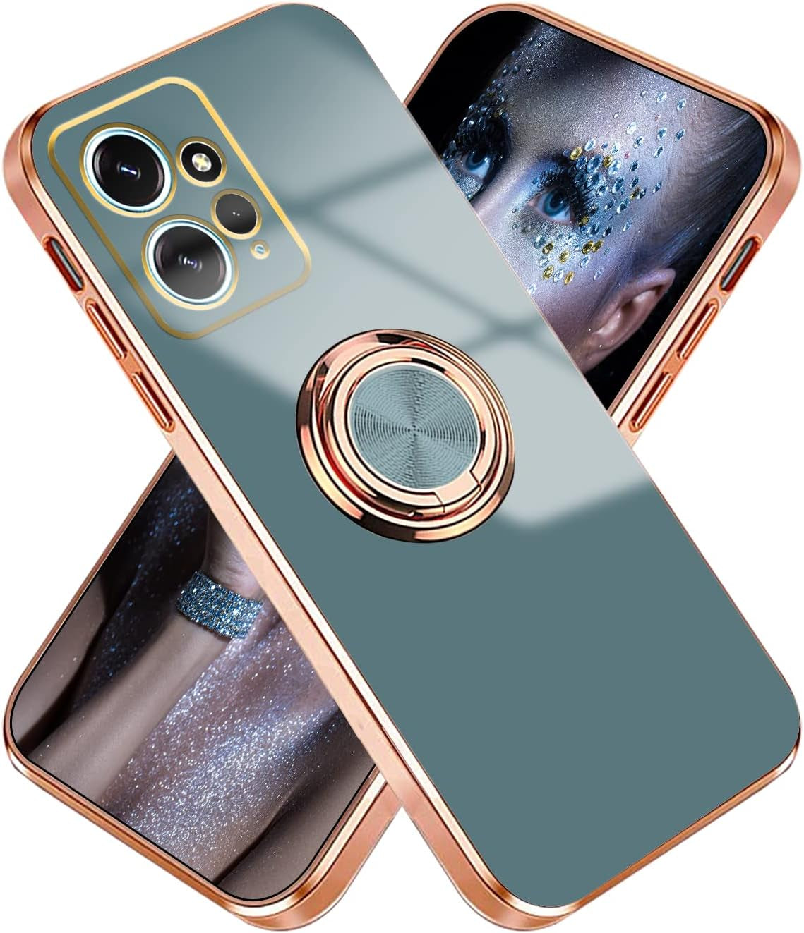 Tiwinxing Compatible with Xiaomi Redmi Note 12 4G Case for Women Men Cute Redmi Note 12 4G Phone Case Shockproof with Luxury Plating Gold Edge Kickstand Protective Cases Cover (Black)  Tiwinxing Grey  