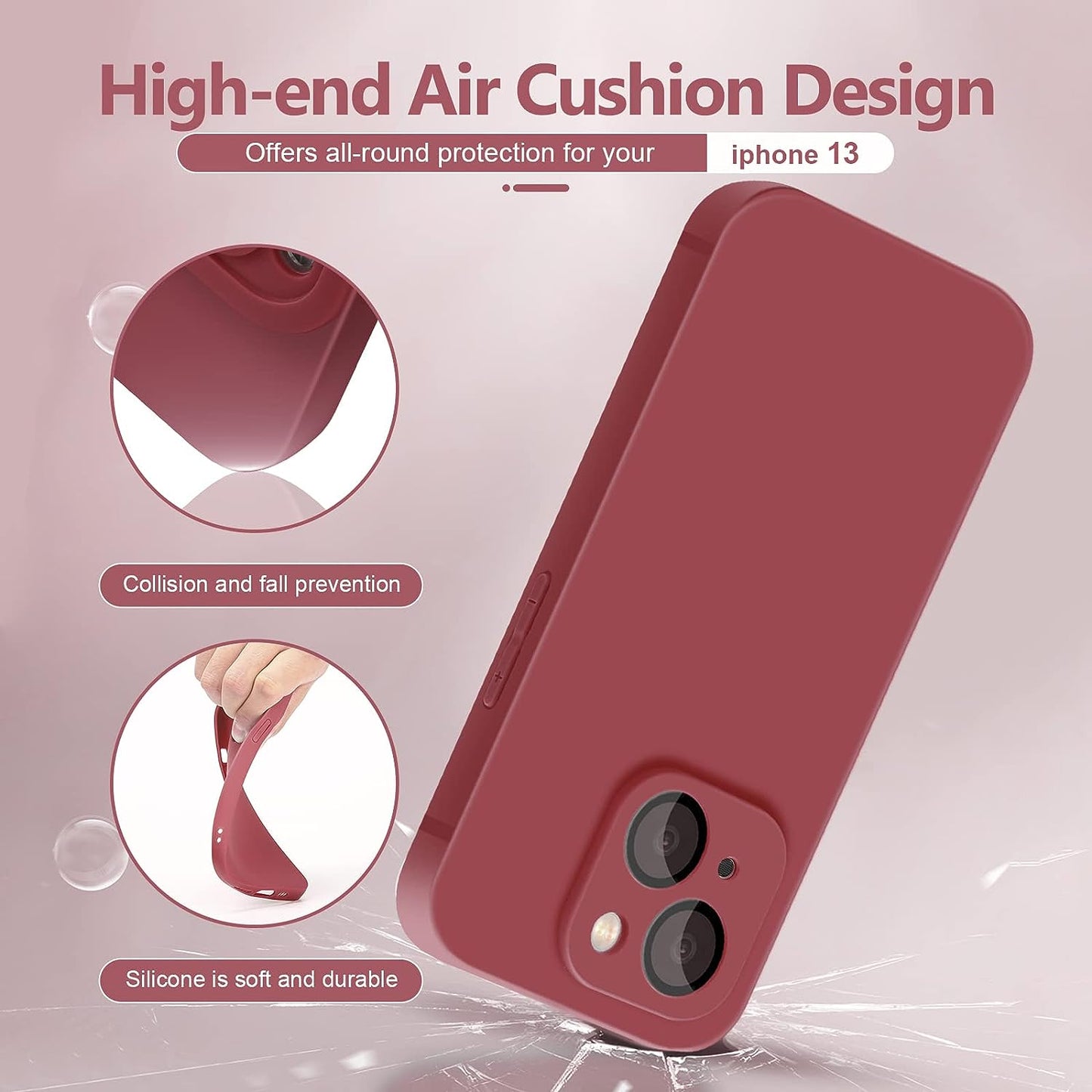 YZR Silicone Case Compatible with Iphone 13 Case (6.1 Inch 2021), with Camera Protection, Liquid Silicone Phone Case (Hawthorn Red)  YZR   