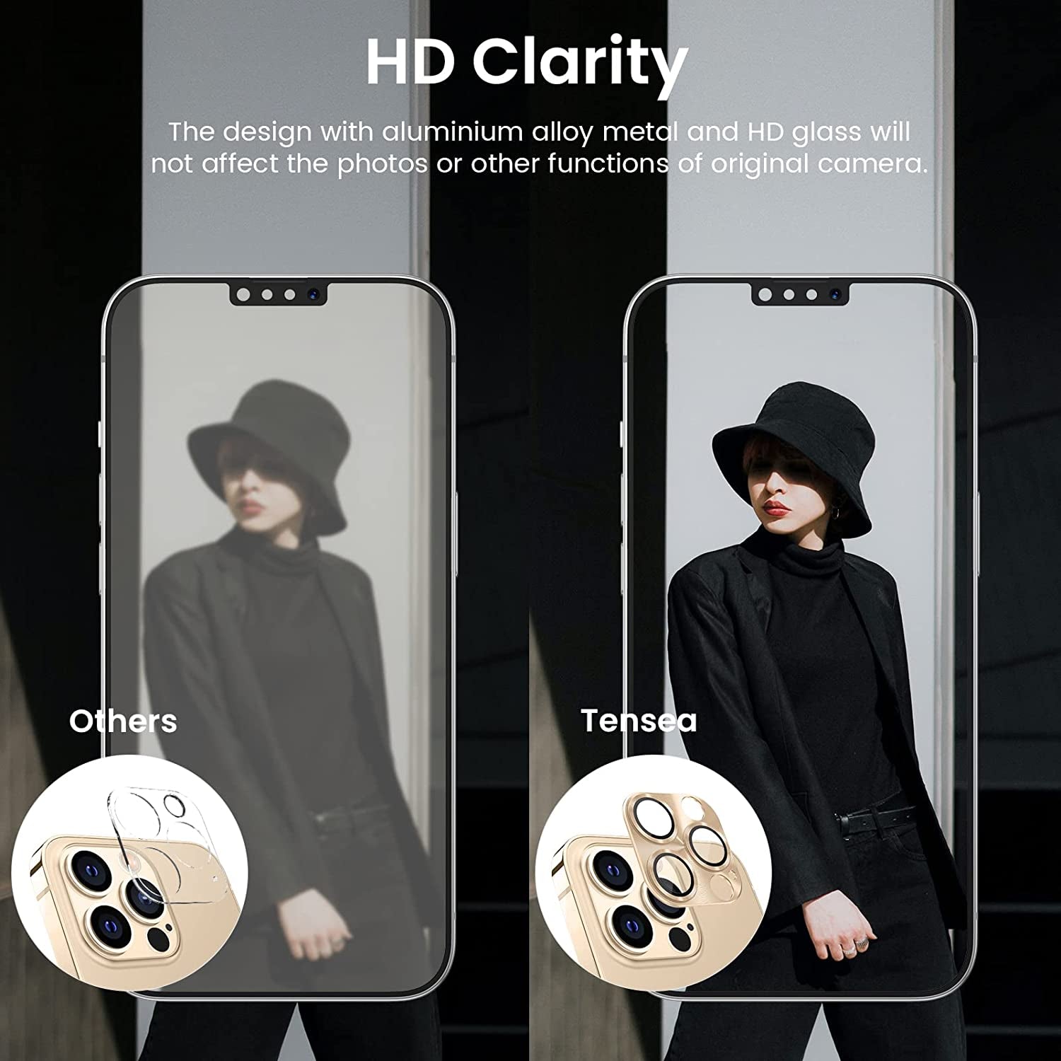 Tensea for Iphone 13 Pro / Iphone 13 Pro Max Camera Lens Protector, Tempered Glass Camera Cover Screen Protector Accessories, Aluminum Alloy Metal, Case Friendly for Iphone 13Pro / 13 Promax 2021 (Gold)  Tensea   