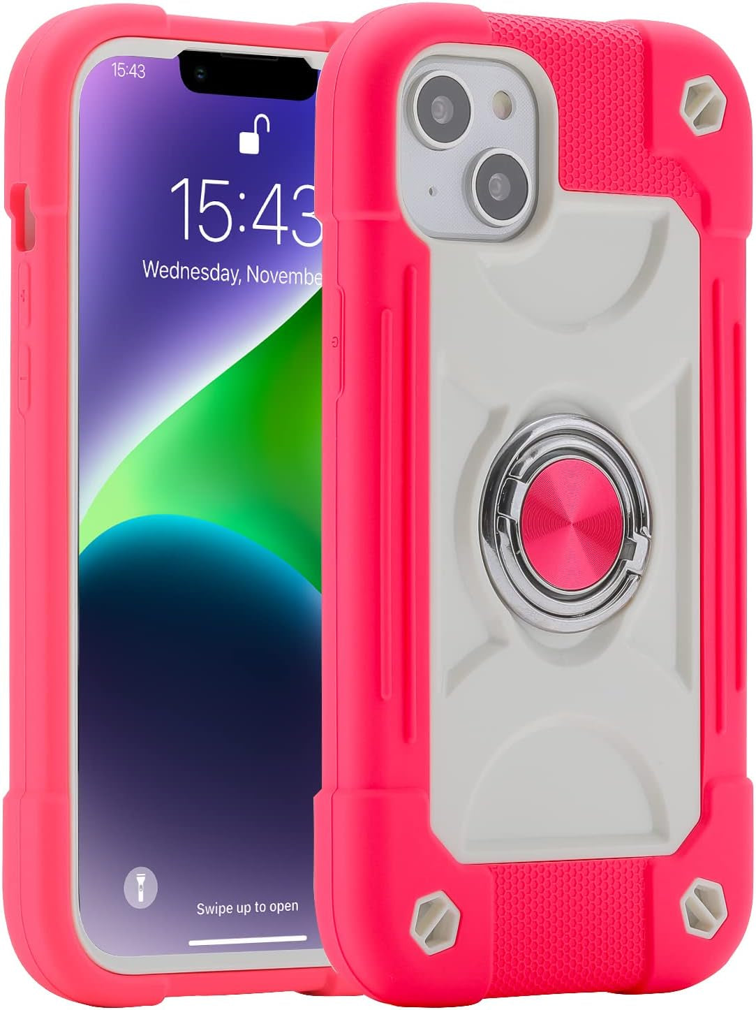 MARKILL Compatible with Iphone 14 plus Case 6.7 Inch with 360 Degree Rotate Ring Stand, Military Grade Drop Protection Full Body Rugged Heavy Duty Protective Cover for Iphone 14 Plus. (Avocado)  MARKILL Hot Pink  