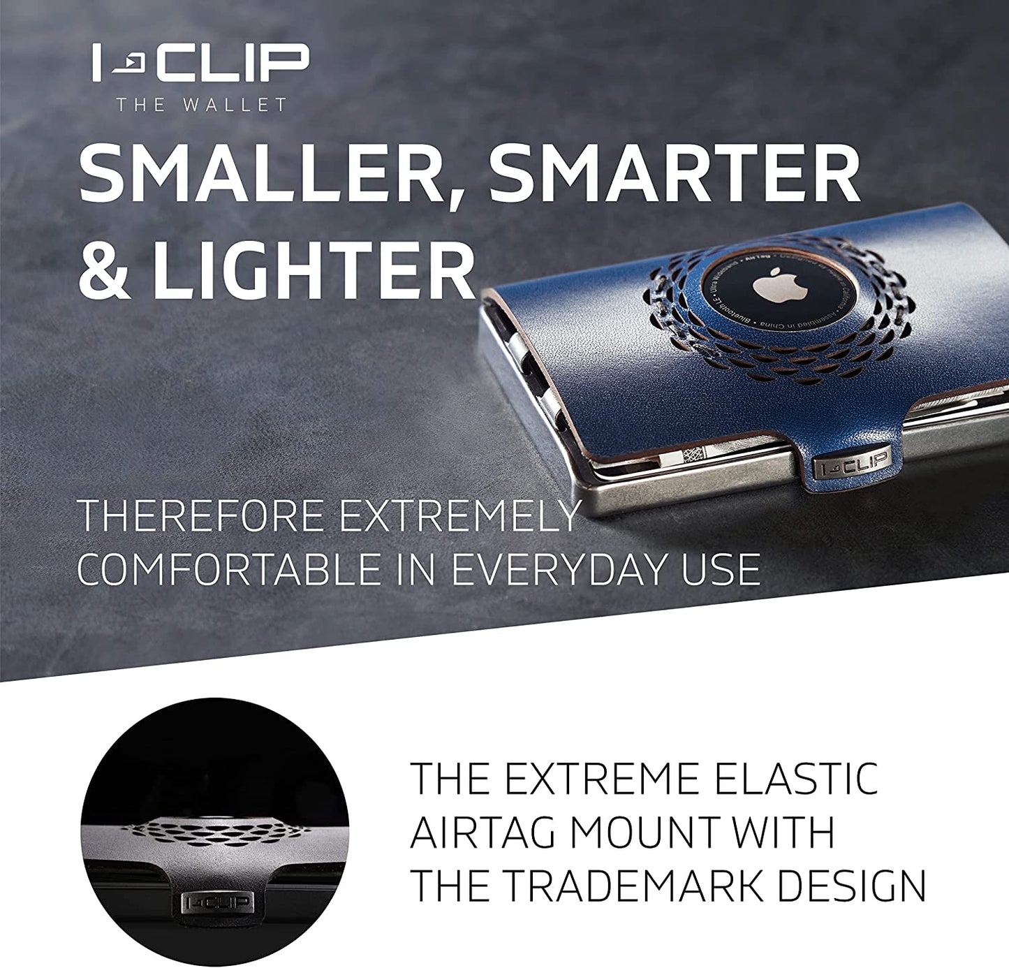 I-CLIP Stainless Steel for Apple Airtag with Interchangeable Moneyclip - Wallet - Slim Wallet - Wallet Compatible with Airtag - Steel Polished Deep Blue  Flux Design GmbH   