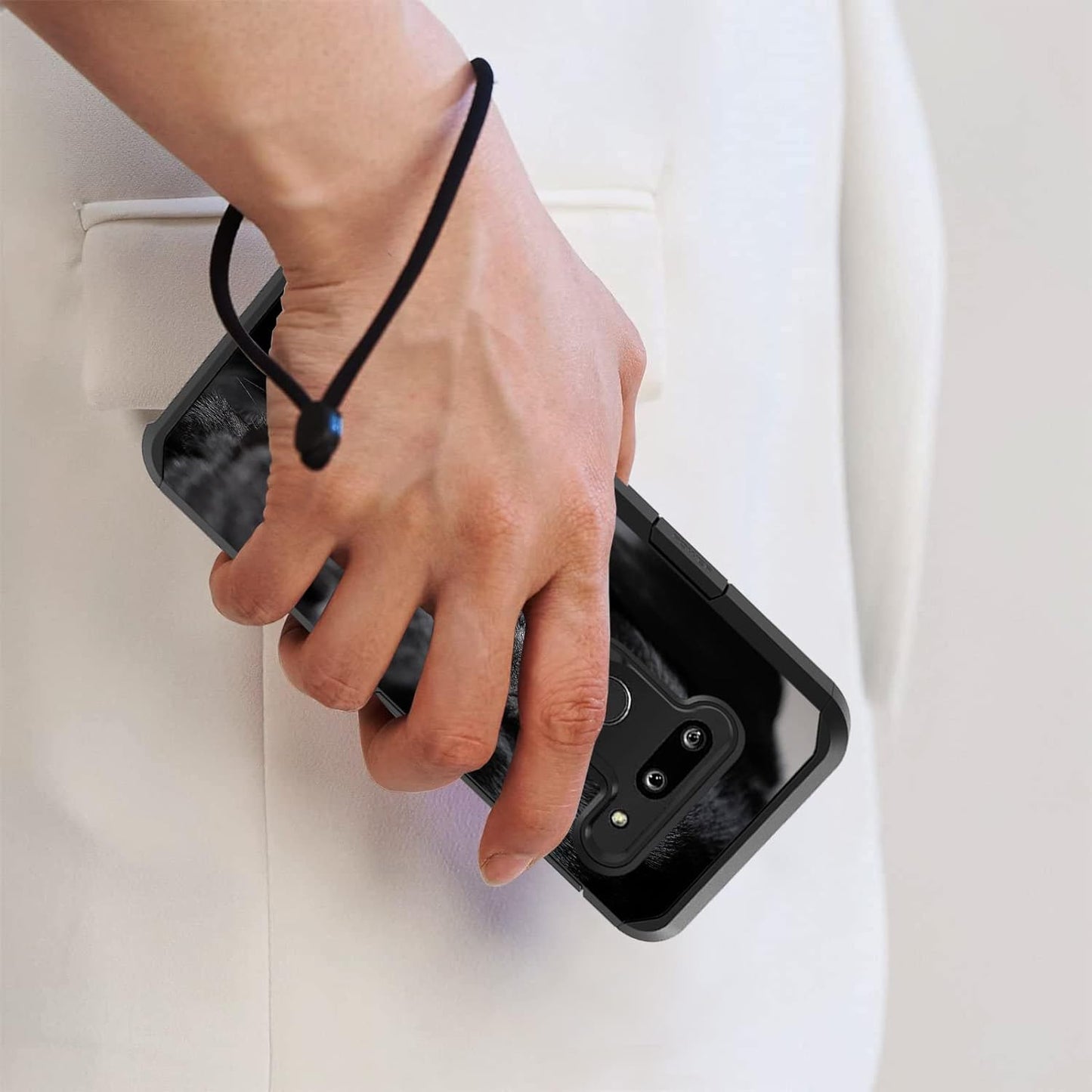 FQTBCEARI Case for LG G8 Thinq/Lg G8S Thinq/Lg G8, 2 in 1 Hybrid Hard PC & Soft Silicone Heavy Duty Dual Layer Shockproof Full-Body Protection Case - Black Dog Labrador  chatham   