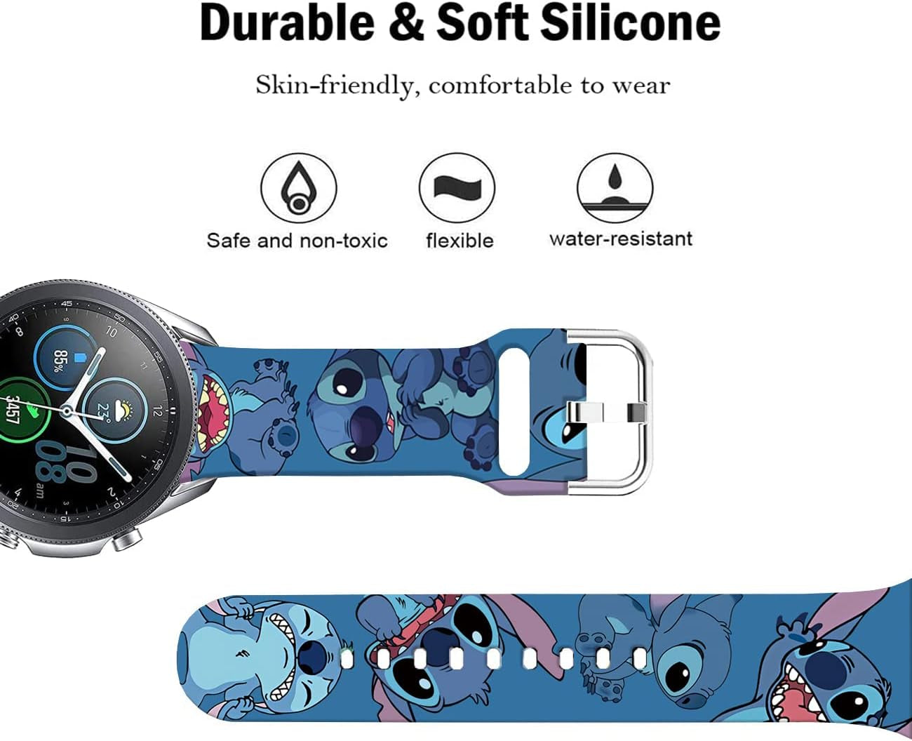 Sjiangqiao Stitch Bands Compatible with Samsung Galaxy Watch 46Mm/Watch 3 45Mm/Gear S3 Frontier/Classic/Pebble Time/Garmin 945/Vivoactive 4/Fossil Q Soft Silicone Chic Cute Cartoon Sports Band Lovely Style Replacement Strap Men Women(Blue-Stitch)  Sjiangqiao   
