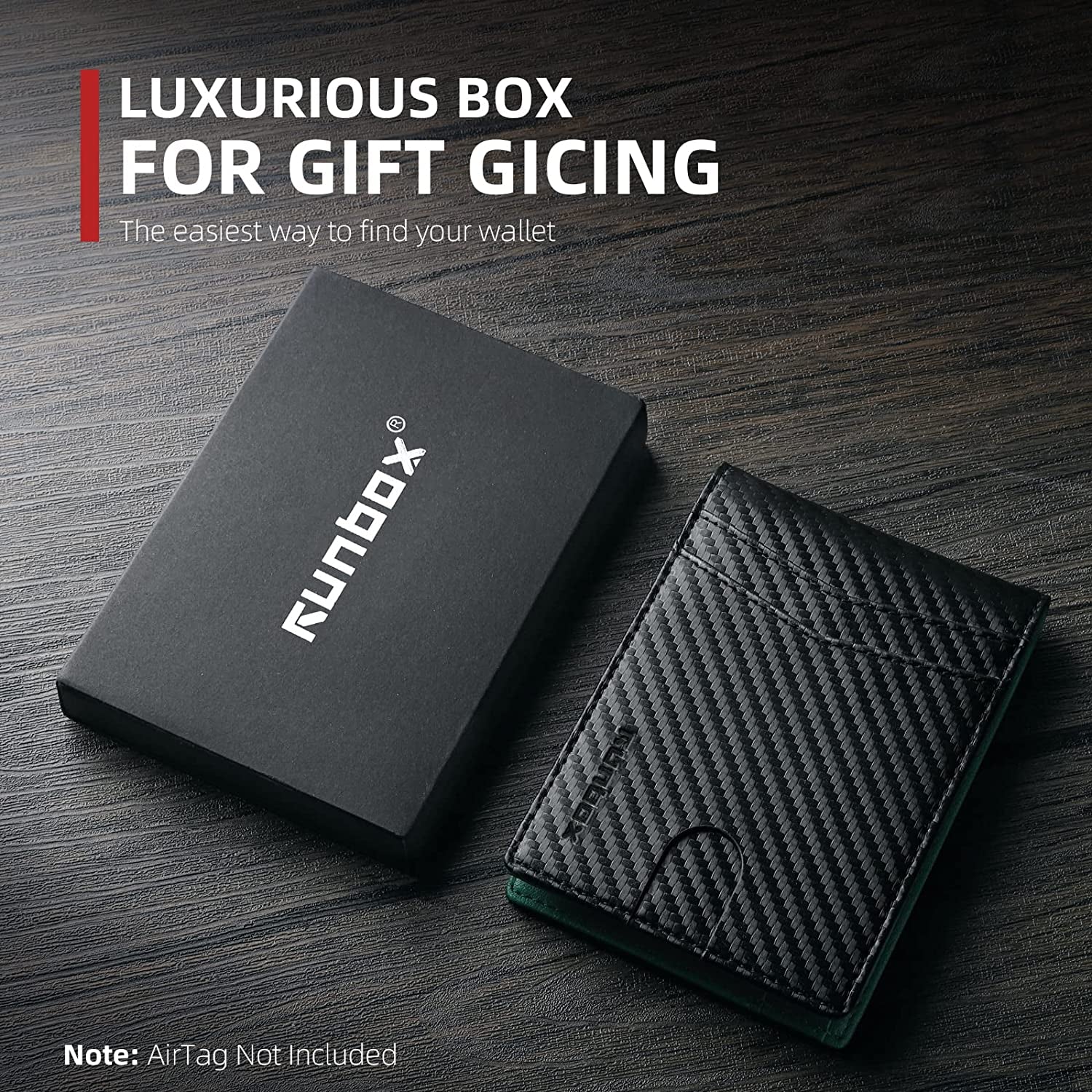 RUNBOX Airtag Wallet for Men-Mens Wallets with Slim Bifold-Air Tag Holder-Rfid Blocking Wallet-Id Window 12 Cards Gift for Men  RUNBOX   