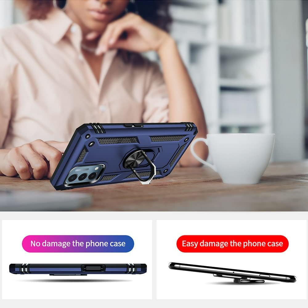 Aozuoton Oneplus Nord N200 5G Case: Military Grade 16Ft Drop Tested, Ring Shockproof Protective Cover with HD Screen Protector, Blue  Yanmen   