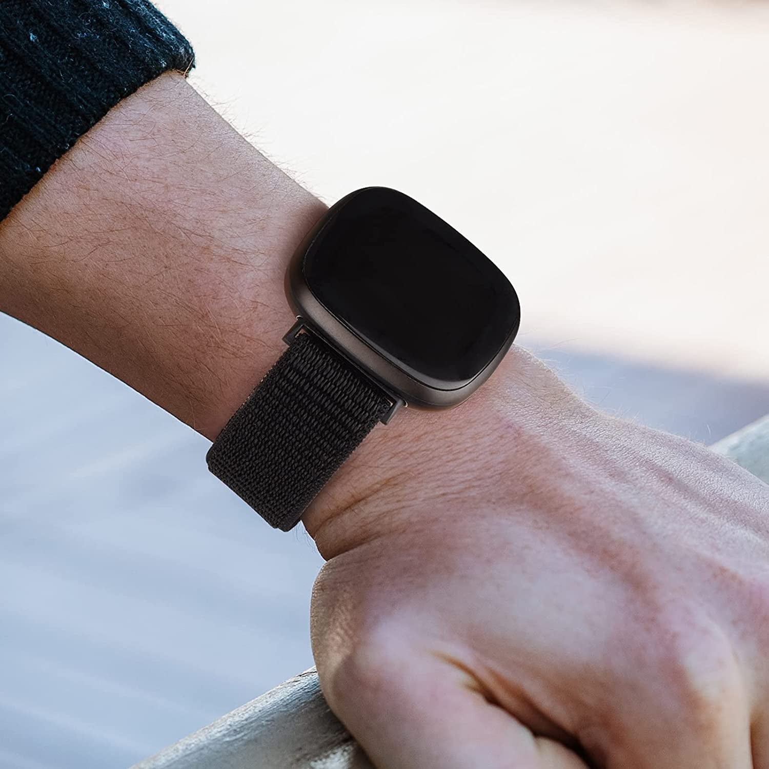 3 Pack Nylon Bands for Fitbit Sense 2/Sense/Versa 4/Versa 3 Bands for Women Men, Soft Breathable Adjustable Replacement Strap Wristbands for Fitbit Sense & Sense 2/Versa 3 & 4 (Black/Cape Code Blue/Seashell)  Vancle   