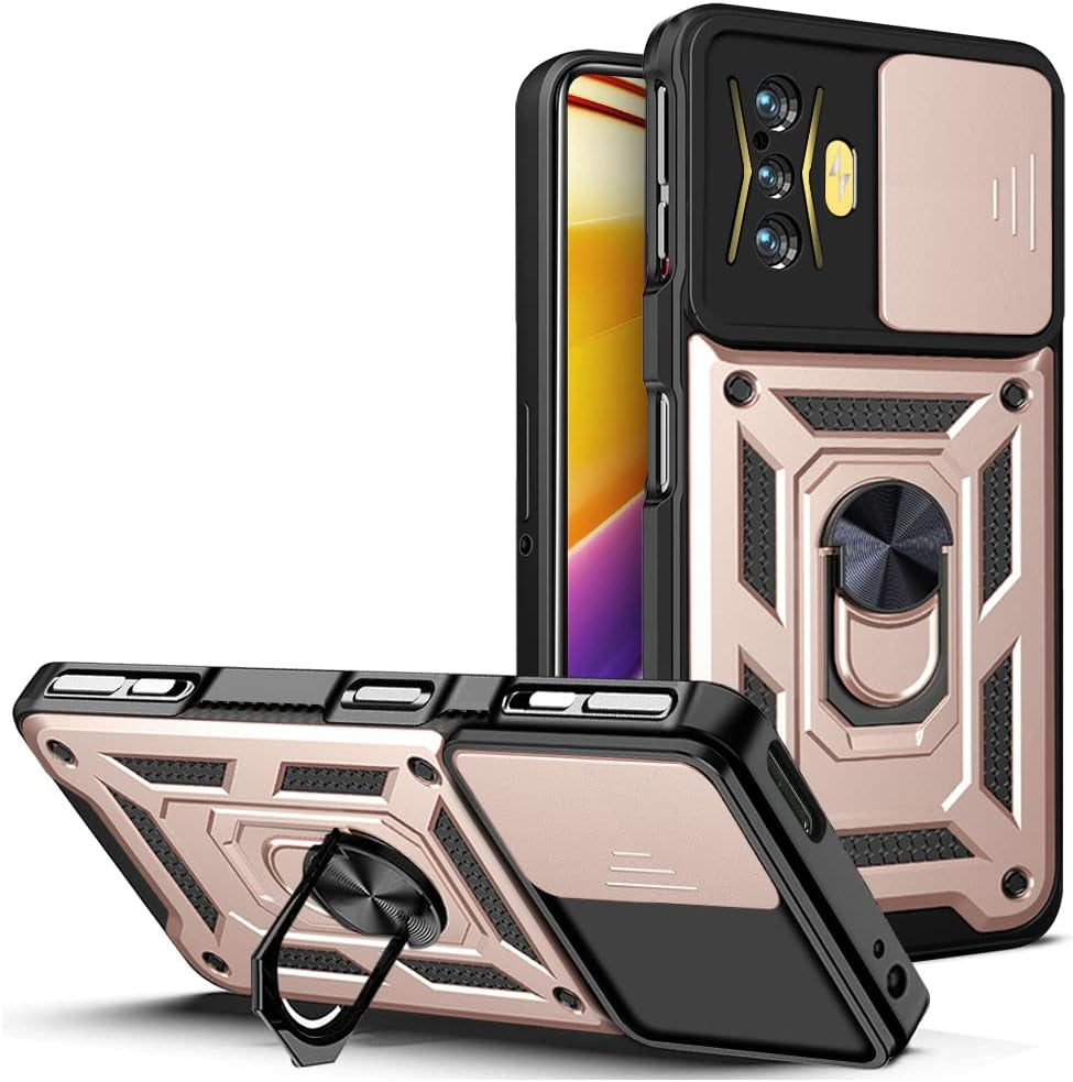 Ysnzaq Military Grade Heavy Duty Shockproof Phone Case for Xiaomi Redmi K50 Gaming/Poco F4 GT, Sliding Window Lens Protection with Magnetic Car Bracket Phone Cover for Xiaomi Poco F4 GT SJ Gold  Ysnzaq Rose Gold  