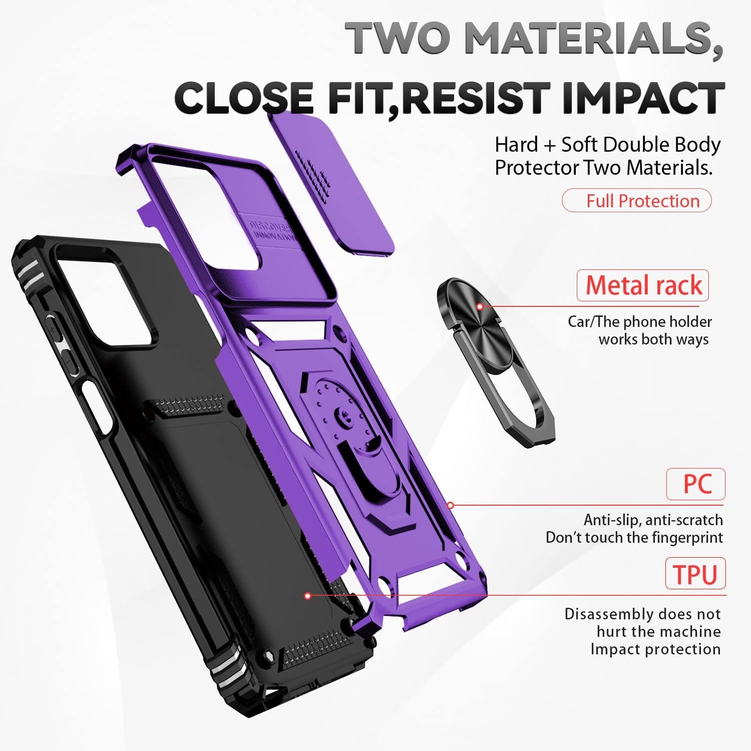 For Moto G Stylus 5G 2023 Case with Slide Camera Cover HD Screen Protector [Military Grade Drop Tested] Magnetic Ring Holder Kickstand Protective Phone Case for Motorola Moto G Stylus 5G 2023, Purple  PUSHIMEI Co., Ltd.   