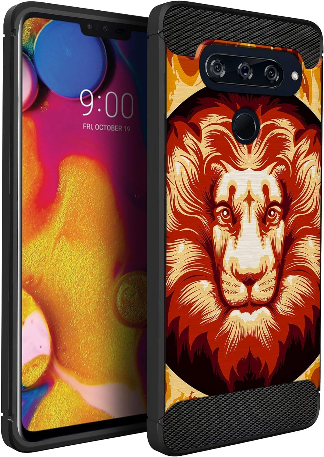 Casesondeck Slim Case Compatible with [LG V40 Thinq] Thin Scratch Preventing TPU, Matte Finish Carbon Fiber Texture Edges (Flower Skull)  CasesonDeck Majestic Lion  