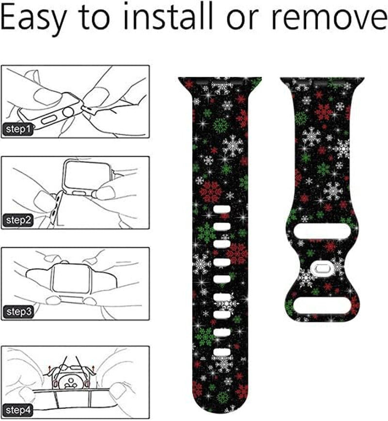 Christmas Watch Band Compatible with Apple Watch 38Mm 40Mm 41Mm 42Mm 44Mm 45Mm, Xmas Silicone Christmas Pattern Replacement Bands Wristbands Strap Compatible with All Iwatch Series  WANSENCE   