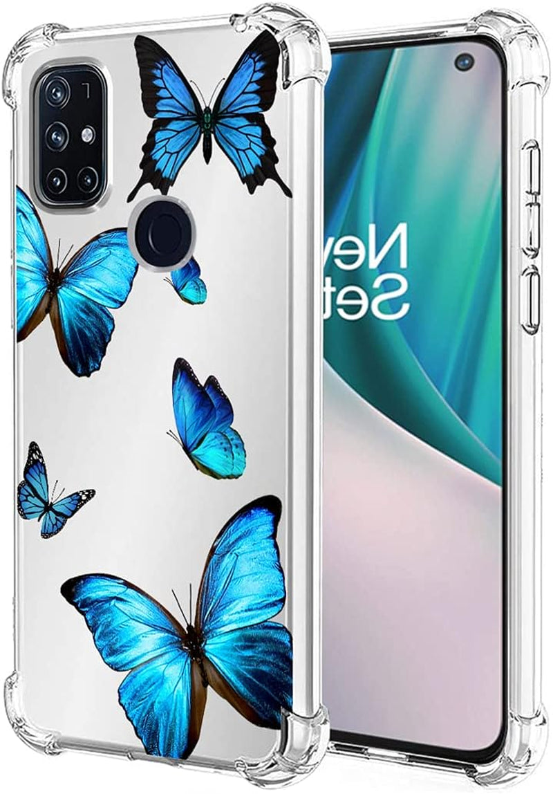 Bohefo Clear Case Compatible with Oneplus Nord N10 5G, Oneplus N10 Case for Girls Women, Cute Crystal TPU Bumper Shockproof Protective Phone Case Cover for Oneplus Nord N10 5G (Blue)  Bohefo Blue Butterfly  