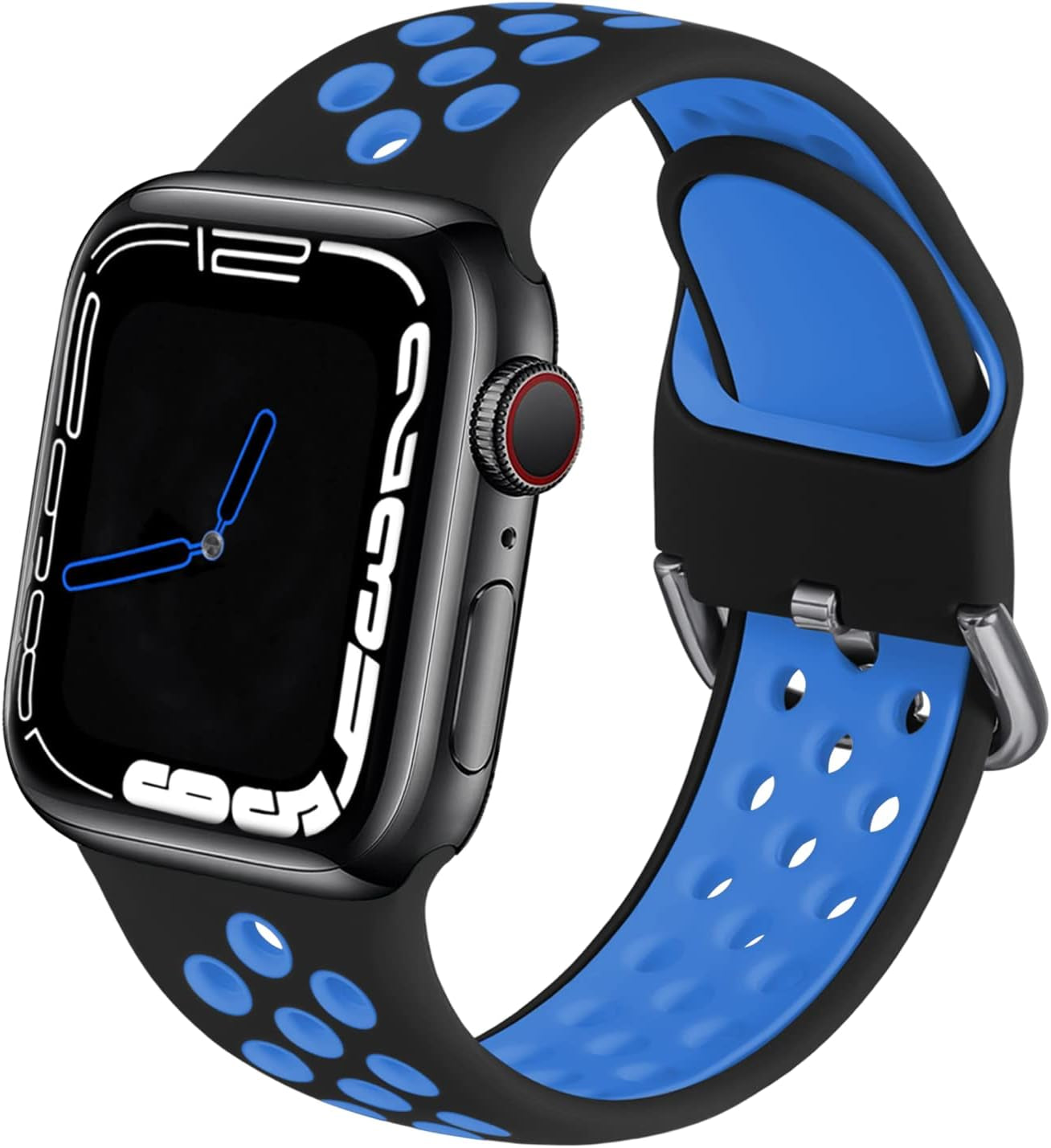 Muranne Sport Band Compatible with Apple Watch 38Mm 40Mm 41Mm 42Mm 44Mm 45Mm 49Mm for Women Men, Sport Breathable Soft Silicone Replacement Strap for Iwatch SE Ultra Series 8 7 6 5 4 3 2 1, S/M M/L  Muranne Black/Blue 42mm/44mm/45mm/49mm S/M 