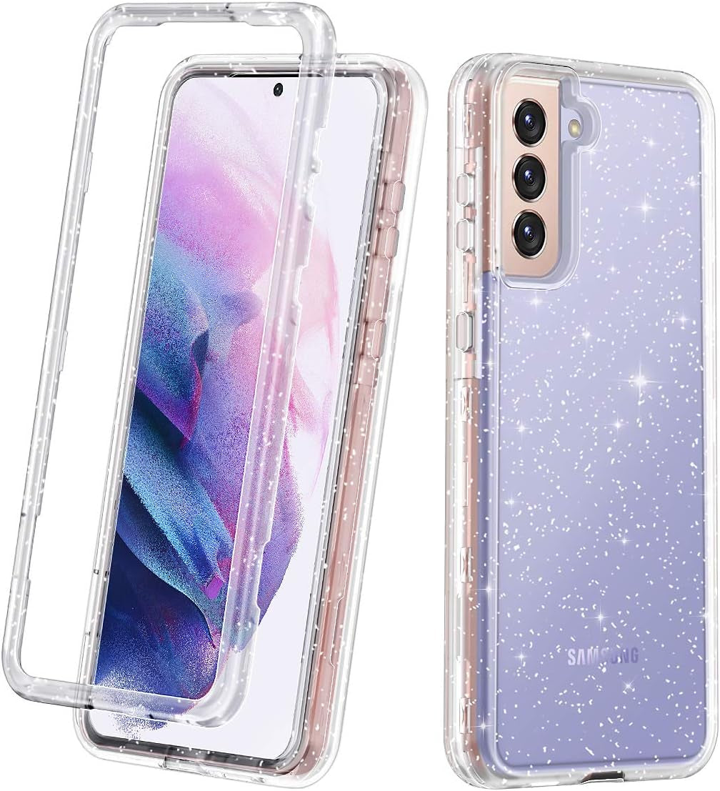 Lamcase for Galaxy S21 plus 5G Case, Heavy Duty Shockproof Hybrid Hard PC Soft TPU Bumper Three Layer Drop Protection Anti-Fall Cover for Samsung Galaxy S21+/S21 plus 5G 6.7 Inch, Blue Gilt  Lamcase Clear/Silver Glitter  