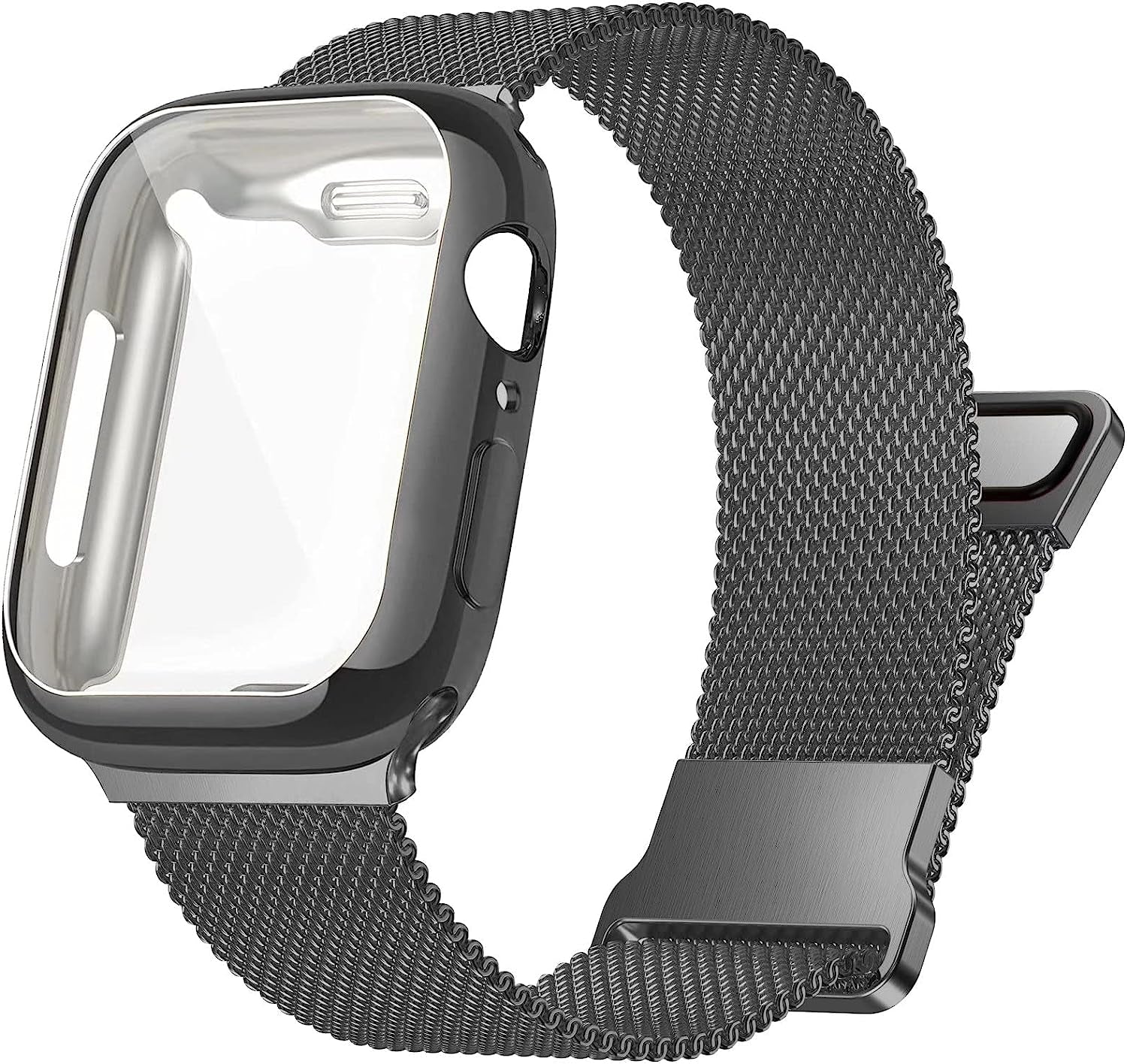 Zsuoop Metal Stainless Steel Band Compatible with Apple Watch Bands 38Mm 40Mm 41Mm 42Mm 44Mm 45Mm with Screen Protector Case,Magnetic Adjustable Strap for Iwatch Series 8/7/6/5/4/SE/3/2/1 Women Men  Zsuoop Space gray 42 mm 