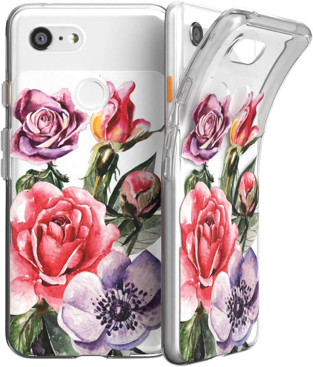 Toik Slim TPU Phone Case for Google Pixel XL 2 XL 3 XL 3A XL 4 XL 2019 Protective Gift Luxury Lightweight Girly Flowers Women Rose Design Flexible Floral Print Silicone Clear Anemone Cover Red  Toik   