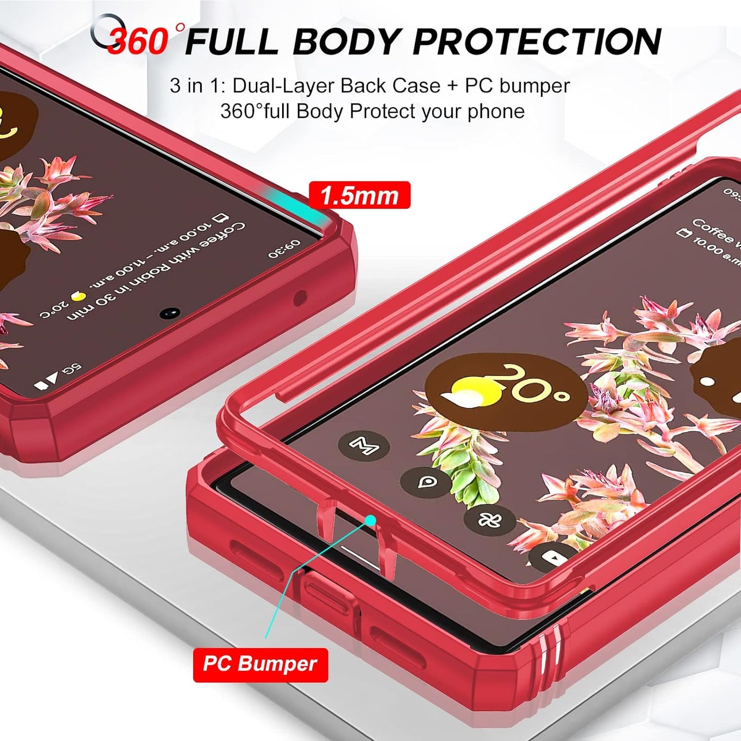 Leyi for Google Pixel 6 Case: Case for Pixel 6 with Slide Camera Cover + [2 Packs] Tempered Glass Screen Protector, 360 Full Body Military-Grade Phone Case with Kickstand for Google Pixel 6, Red  LeYi   