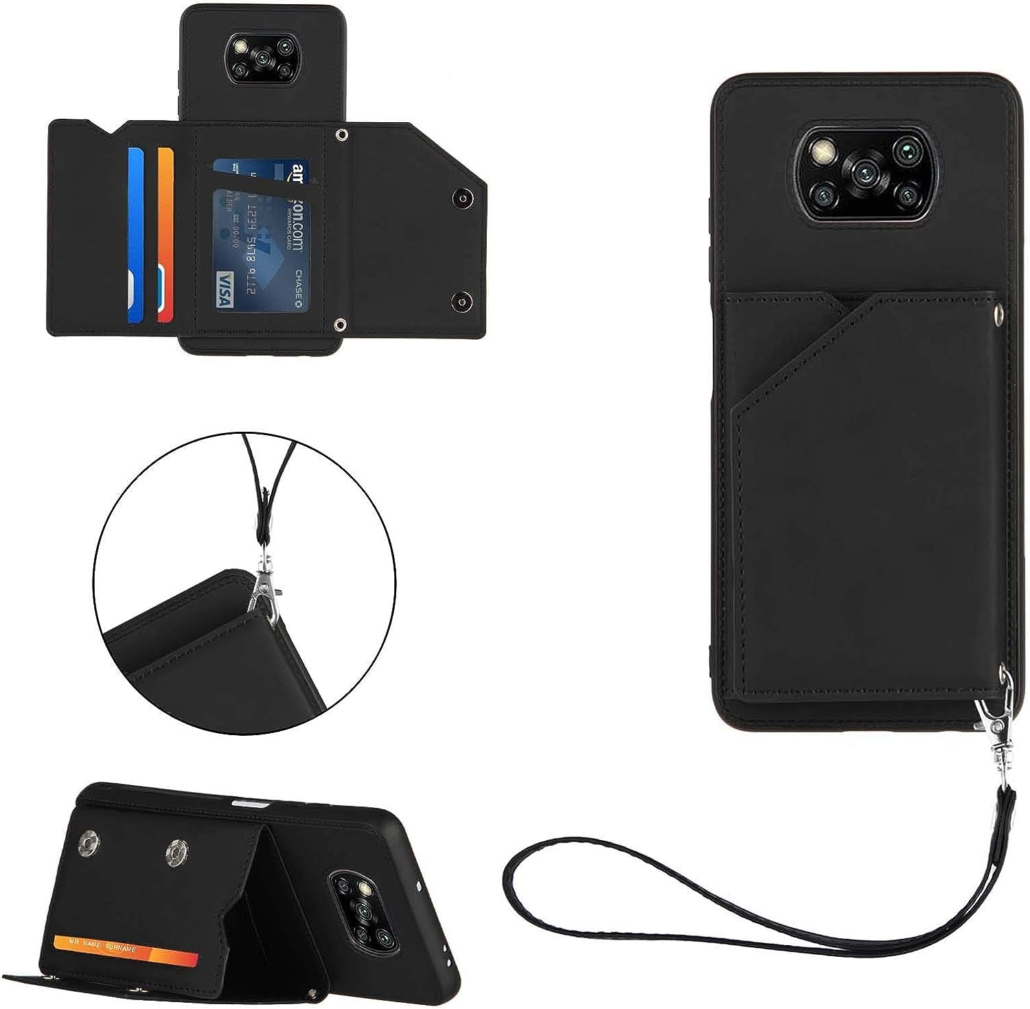 Leton-Us Compatible with Xiaomi Mi Poco X3 NFC Case Magnetic Leather Flip Wallet Case for Xiaomi Mi Poco X3 NFC Lanyard Card Holder Hard PC Bumper Card Slot Cash Holder Girls Cover Blue  Leton-US Black  