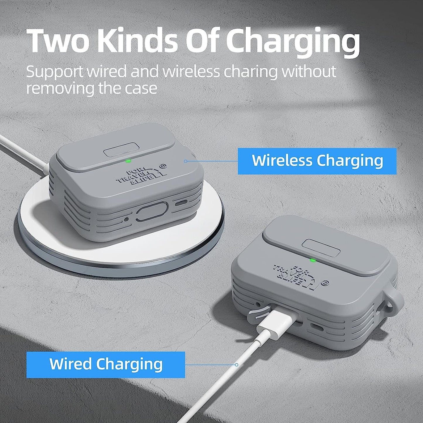 Airpods Pro 2Nd/1St Generation Case Cover,Secure Lock Full Protective Silicone Skin Accessories for Women Men with Apple Airpods Pro 2022/2019 Charging Case,Design by Doboli,Gray  Doboli   