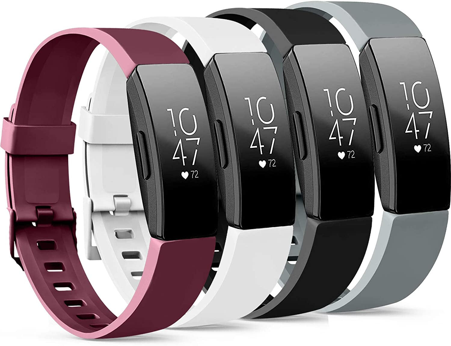 4 Pack Replacement Bands Compatible for Fitbit Inspire Hr/Fitbit Inspire/Fitbit Ace 2, Adjustable Accessory Soft Silicone Sport Wristband for Women Men (Small, Wine Red+Pink+Grey+Blue)  IEOVIEE Black+Wine red+Grey+White Large 