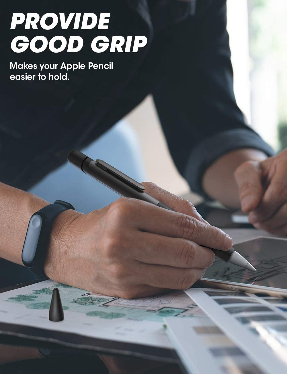 SUPCASE Silicone Protective Case for Apple Pencil (1St Generation), Anti-Slip Grip with Nib Cover (3 Pieces) Accessories (Black)  SUPCASE   