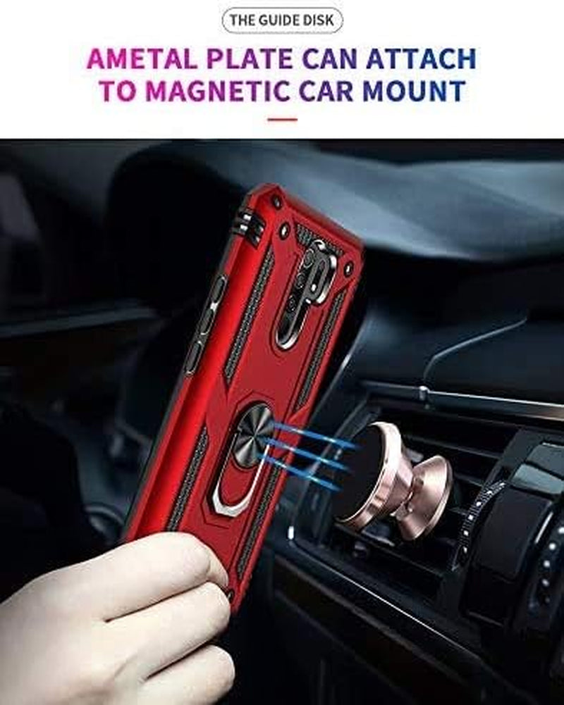 Duolide for Xiaomi Redmi 9 6.53" Case with Tempered Glass Screen Protector,Hybrid Heavy Duty Dual Layer Anti-Scratch Shockproof Defender Kickstand Case Cover, Red  DuoLide   