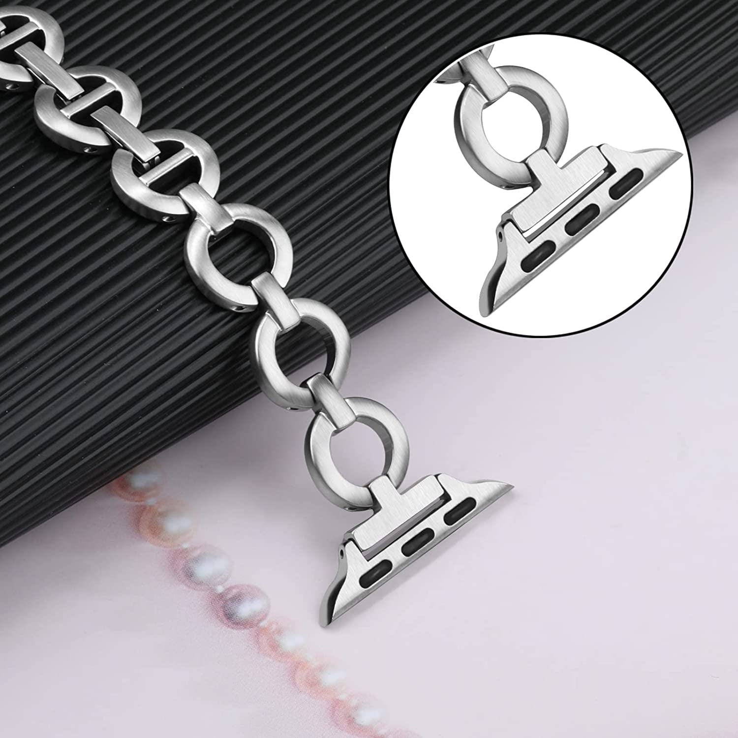 Trumirr Band for Apple Watch Series 8 7 / SE (2Nd Gen) Starlight Women, Stainless Steel Watchband Feminine Jewelry Strap for Iwatch Apple Watch Ultra SE Series 8 7 6 5 4 3 2 1  TRUMiRR   