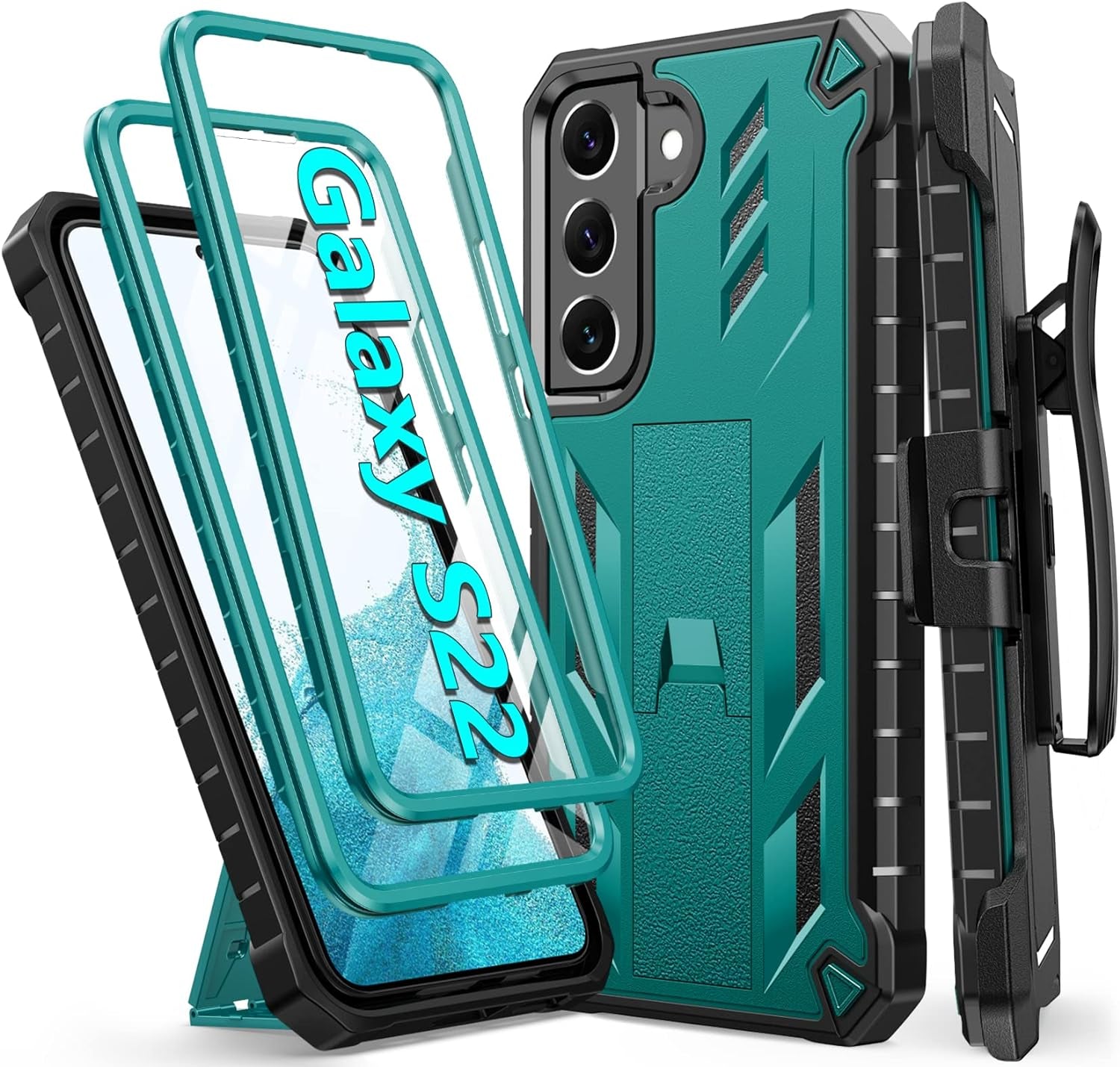 FNTCASE for Samsung Galaxy S22 Protective Case: Military Grade Protection Rugged Anti-Drop Case with Belt-Clip Holster & Kickstand - Full Shockproof Sturdy Durable Bumper Textured Cell Phone Cover  FNTCASE Green  