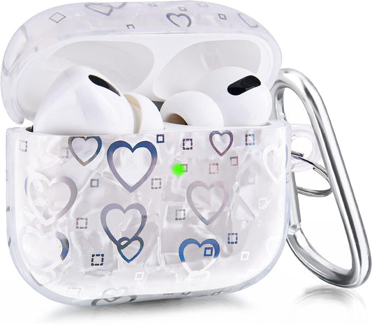 CAGOS Compatible with Airpods Pro Case, Cute Clear Marble Protective Hard Ipod Pro Case Skin Cover Portable Shockproof with Keychain Accessories for Apple Airpods Pro Charging Case (Colorful Heart)  CAGOS   