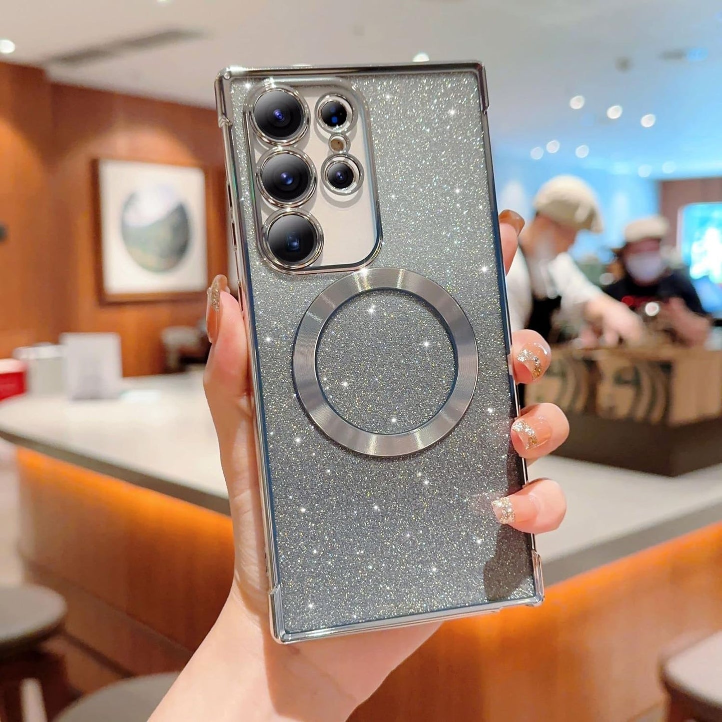 Eiyikof for Samsung Galaxy S22 Ultra Magnetic Glitter Case,Luxury Full Protection Glitter Bling Case with Camera Lens Protector Anti-Scratch Shockproof Soft Back Cover for Girls Women-Purple  Eiyikof   