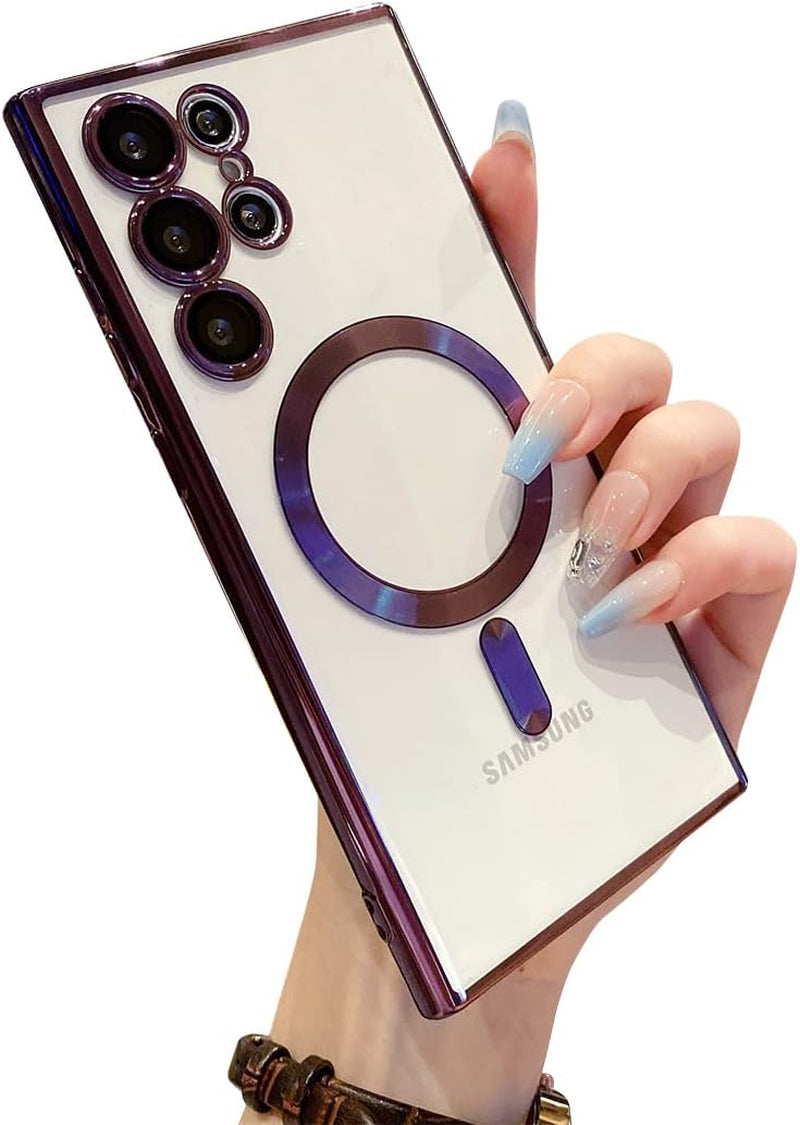 Threehundred for Samsung Galaxy S22 Ultra Case Magnetic Clear with Camera Lens Protector Full Protection Magsafe Electroplated Silicone Slim Fit Shockproof Protective Case Cover 6.8 Inch - Lavender  Threehundred Purple  