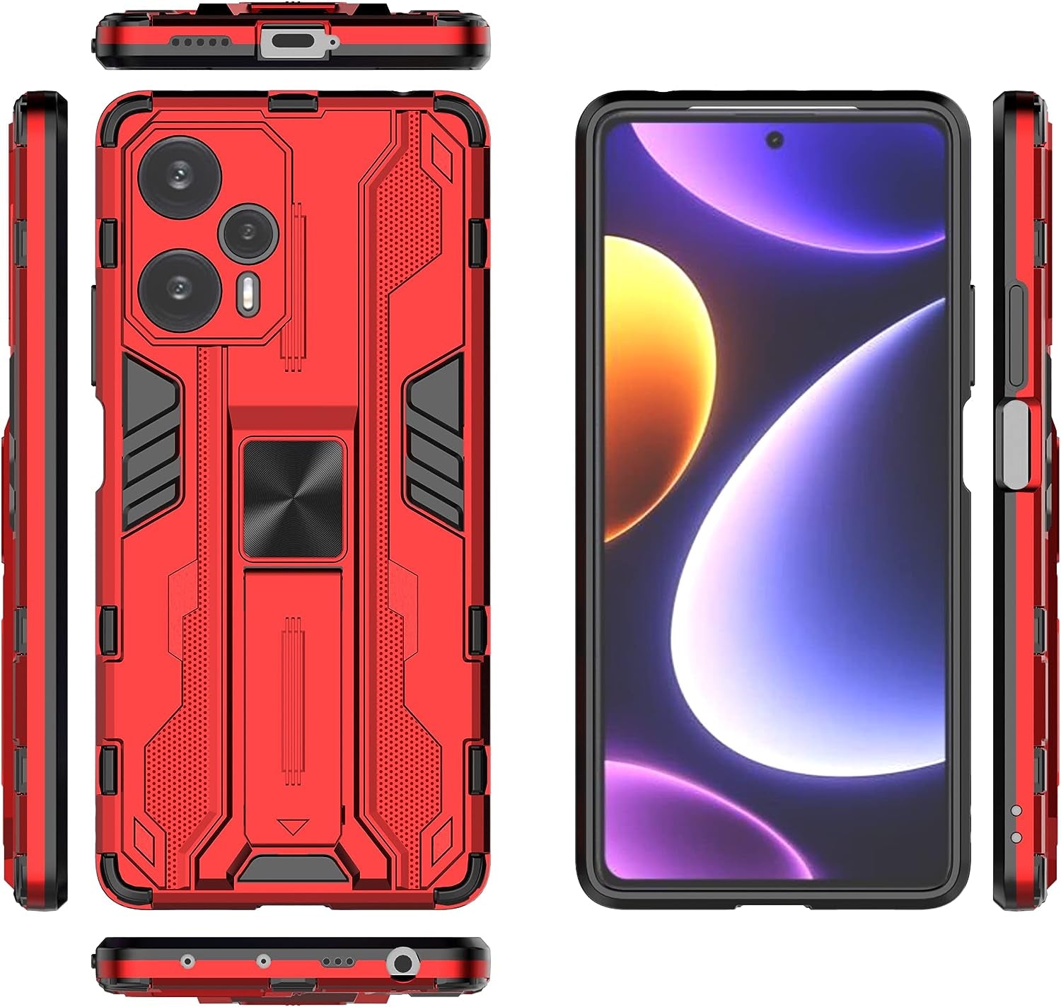 Pzwoxukhov Case for Redmi Note 12 Turbo 5G Case Cover,Case for Xiaomi Poco F5 5G Protective Phone Cover with Kickstand,Magnetic Attraction Function Case Black  Pzwoxukhov Red  