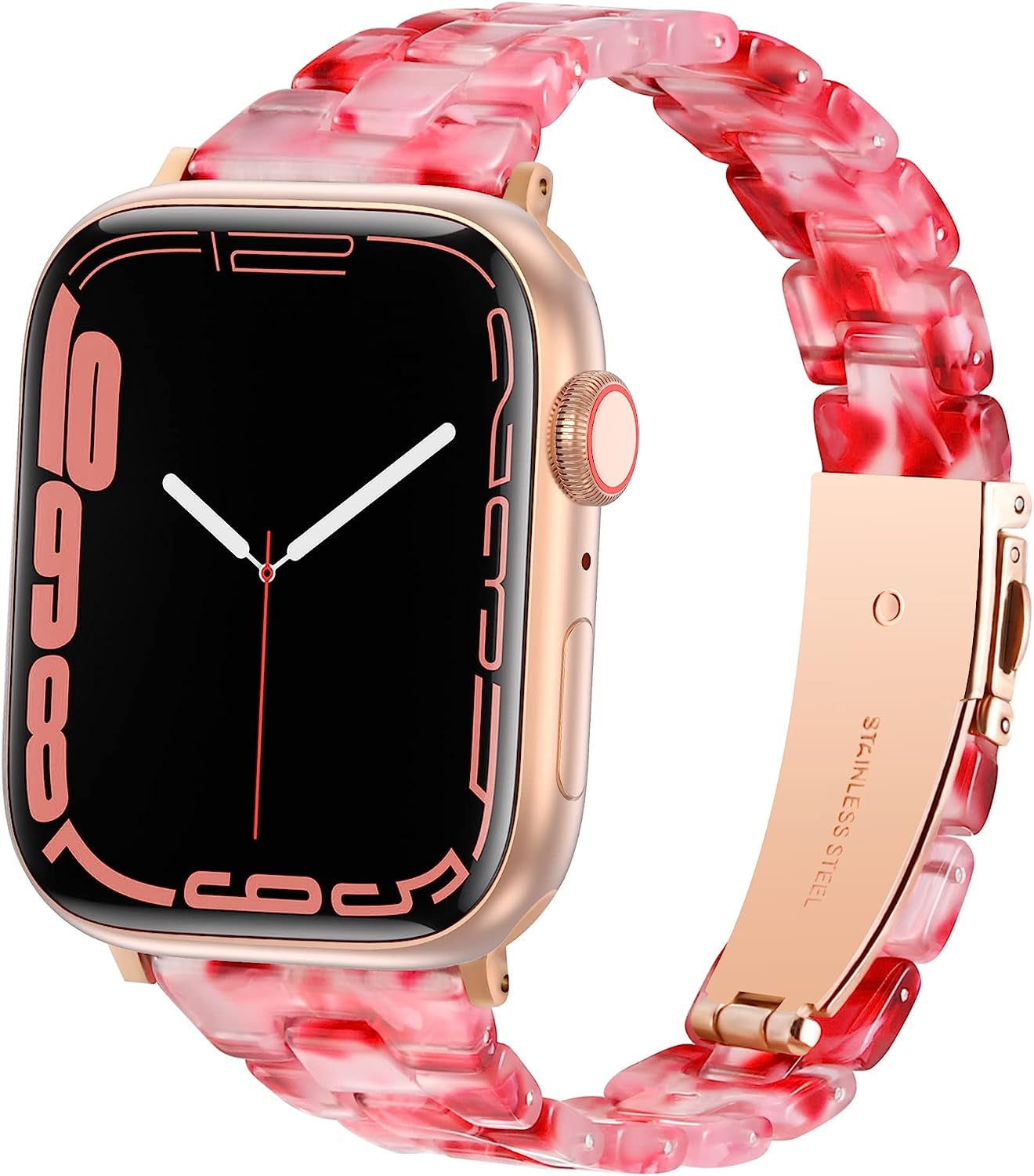 Slim Resin Bands Compatible with Apple Watch Band 38Mm 40Mm 41Mm 42Mm 44Mm 45Mm 49Mm Thin Light Strap with Stainless Steel Buckle Replacement Bracelet for Iwatch Ultra Series 8 SE 7 6 5 4 3 2 1  Arctime Peach Red 38/40/41mm 
