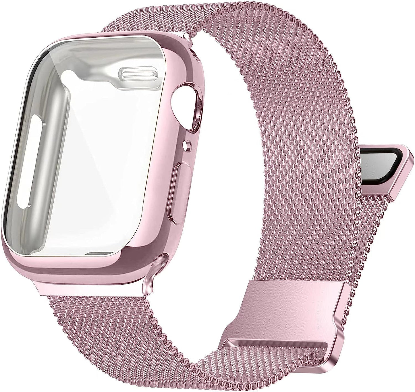 Zsuoop Metal Stainless Steel Band Compatible with Apple Watch Bands 38Mm 40Mm 41Mm 42Mm 44Mm 45Mm with Screen Protector Case,Magnetic Adjustable Strap for Iwatch Series 8/7/6/5/4/SE/3/2/1 Women Men  Zsuoop Rose Gold 44mm 