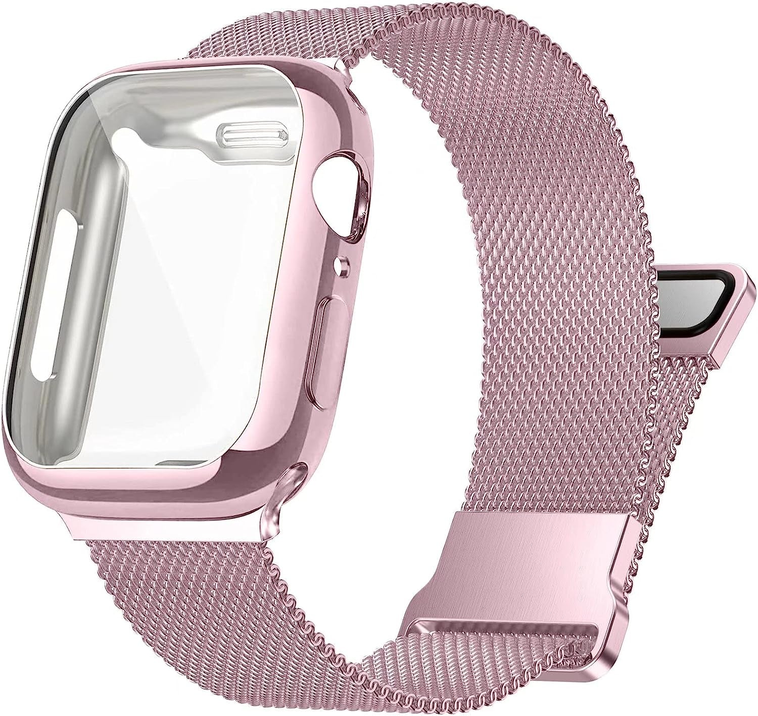 Zsuoop Metal Stainless Steel Band Compatible with Apple Watch Bands 38Mm 40Mm 41Mm 42Mm 44Mm 45Mm with Screen Protector Case,Magnetic Adjustable Strap for Iwatch Series 8/7/6/5/4/SE/3/2/1 Women Men  Zsuoop Rose Gold 44mm 