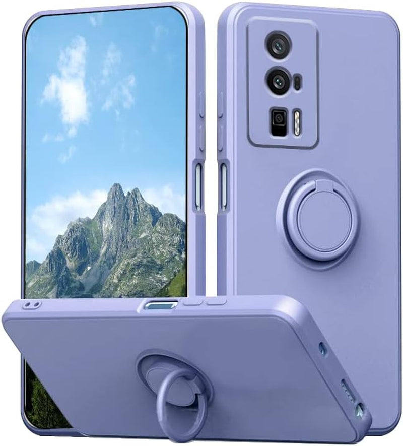 Wousunly Compatible with Poco F5 Pro Case with Ring Kickstand Black, Xiaomi Poco F5 Pro Phone Case Silicone Liquid with Soft Microfiber Lining Slim Shockproof Protective Cover (Black)  Wousunly Purple  