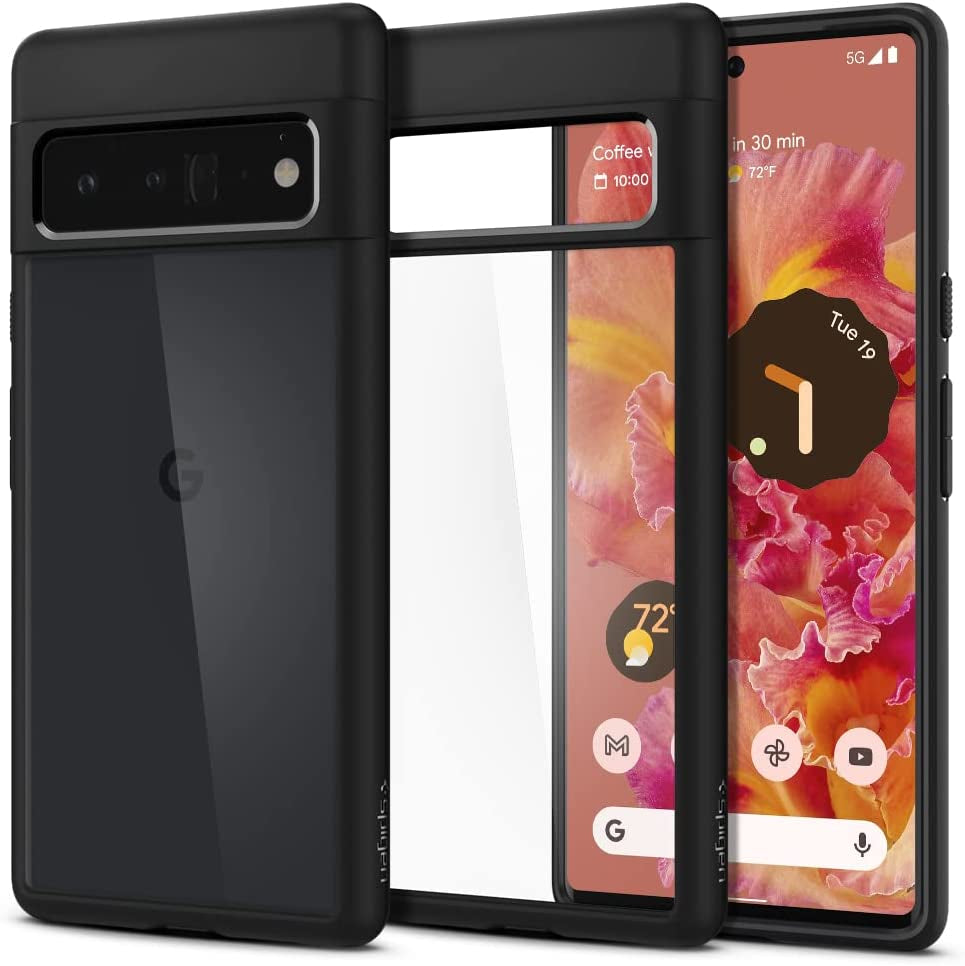 Spigen Ultra Hybrid [Anti-Yellowing Technology] Designed for Google Pixel 6 Pro Case (2021) - Crystal Clear  Spigen Matte Black  