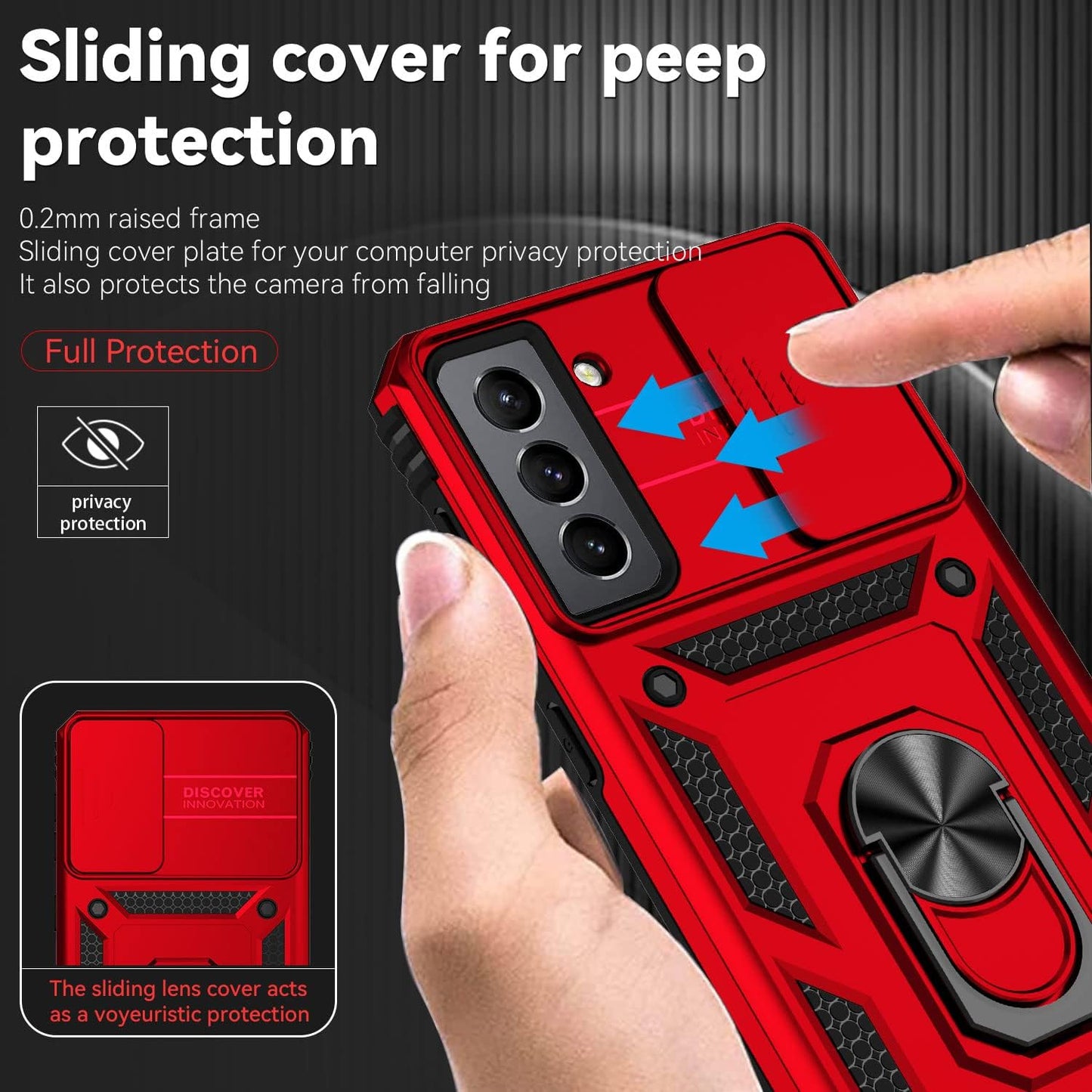 YZOK for Samsung Galaxy S21 Case,With Camera Lens Cover HD Screen Protector,[Military Grade] Ring Car Mount Kickstand Hybrid Hard PC Soft TPU Shockproof Protective Case for Galaxy S21, Red  YZOK   