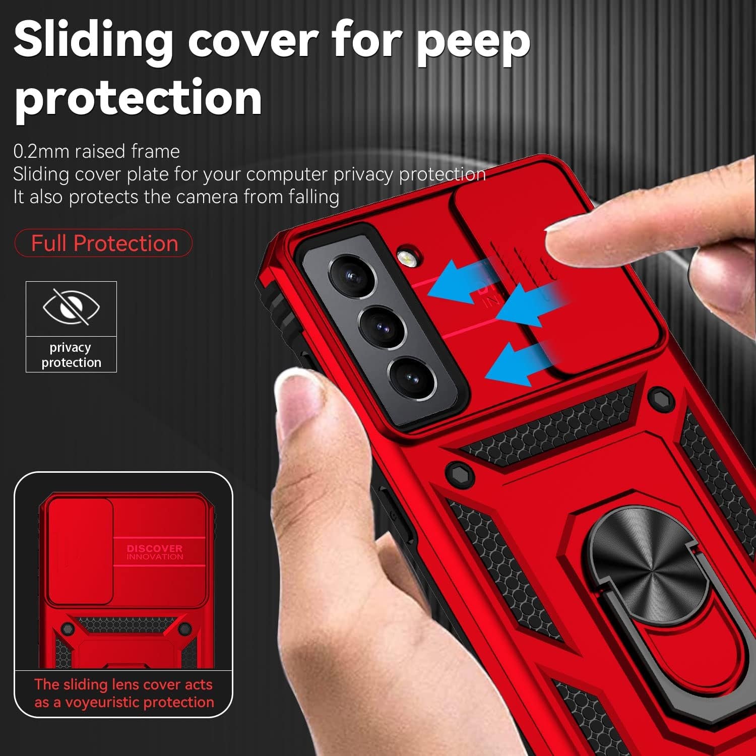 YZOK for Samsung Galaxy S21 Case,With Camera Lens Cover HD Screen Protector,[Military Grade] Ring Car Mount Kickstand Hybrid Hard PC Soft TPU Shockproof Protective Case for Galaxy S21, Red  YZOK   