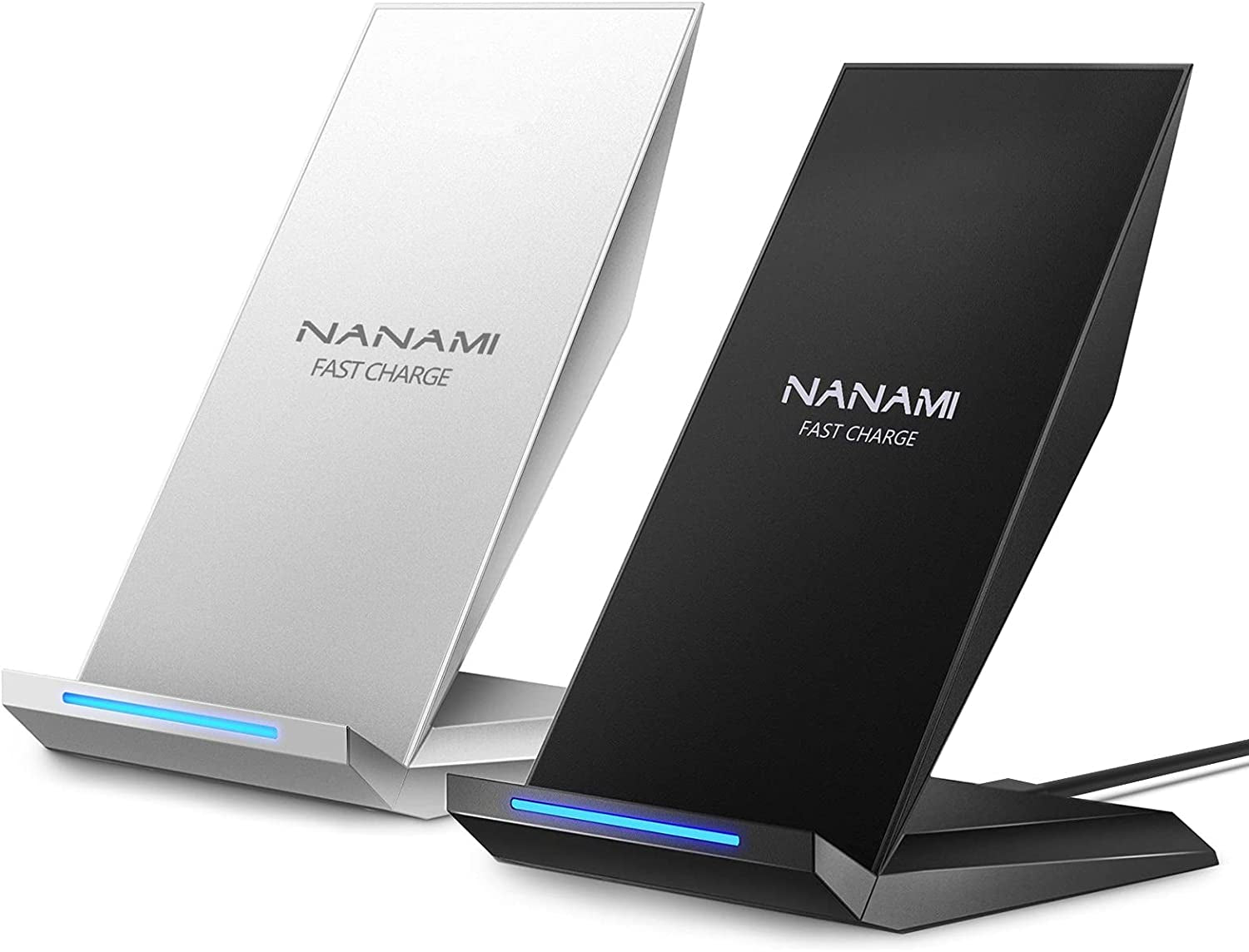 Fast Wireless Charger, [2 Pack] NANAMI Qi Certified Wireless Charging Stand Compatible Iphone 14/13/12/SE 2020/11 Pro/Xs Max/Xr/8, Samsung Galaxy S23/S22/S21/S20/S10/S9/Note 20/10 and Qi-Enabled Phone  NANAMI Black/Silver  