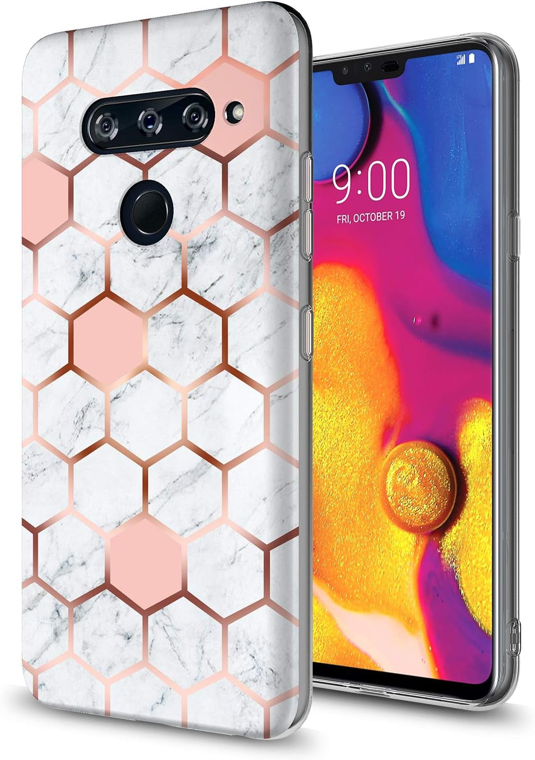 GORGCASE Phone Case Compatible for LG V40 THINQ 2018 Case, LG V40 CASE with Screen Protector,Slim PC Anti-Scratch Shock-Proof Cute Sparkle Bling Girls Women Protective Cover for LG V40 Black Flower  GORGCASE Muosha White Design  
