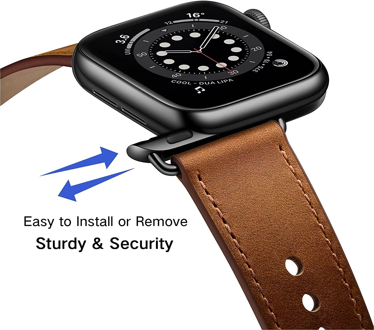 OUHENG Compatible with Apple Watch Band 49Mm 45Mm 44Mm 42Mm 41Mm 40Mm 38Mm, Genuine Leather Bands Strap for Iwatch Ultra SE2 SE Series 8 7 6 5 4 3 2 1 (Retro Brown/Black)  OUHENG   