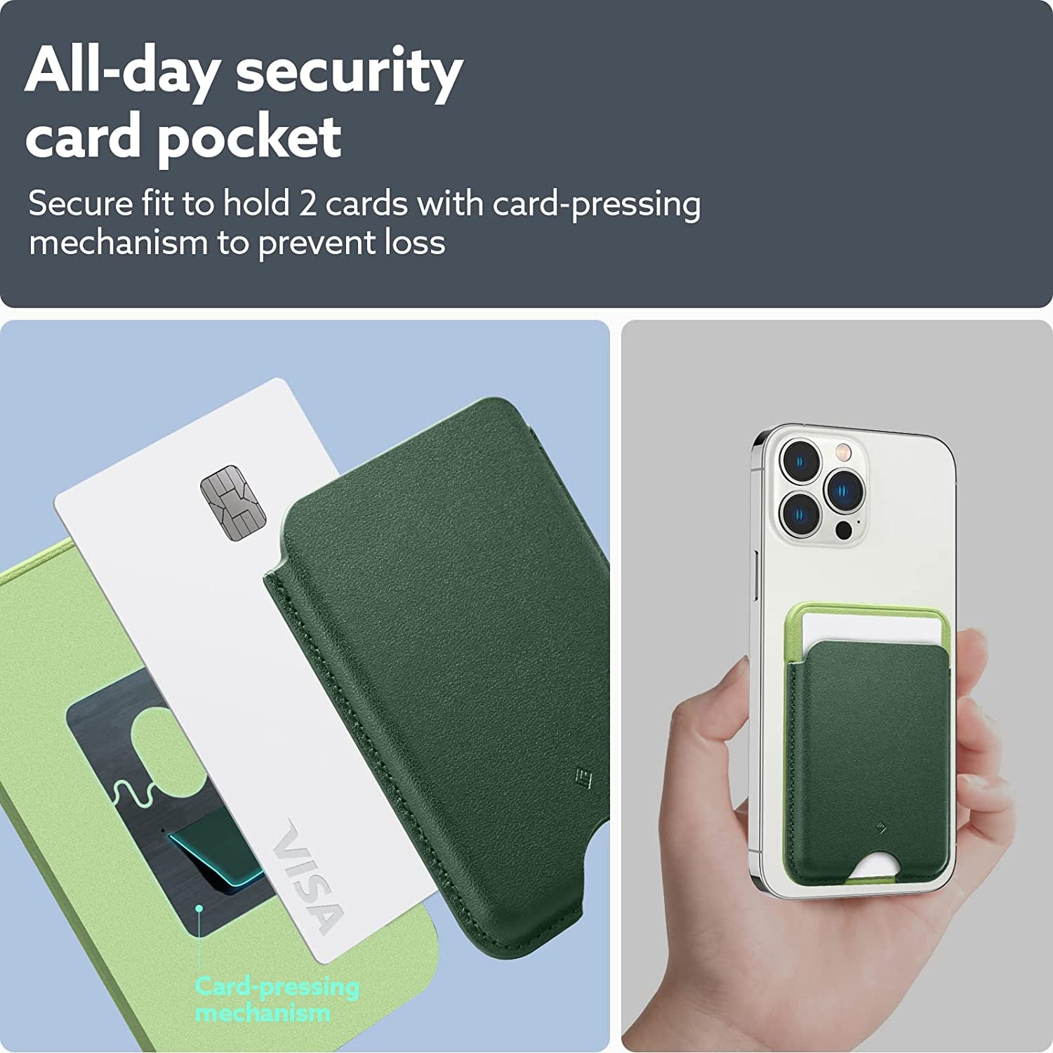Caseology Nano Pop [Built-In Magnet] Vegan Leather Card Case Magnetic Card Holder Wallet Sleeve Designed for Magsafe for Iphone 14 Series for Iphone 13 Series for Iphone 12 Series - AVO Green  Spigen   
