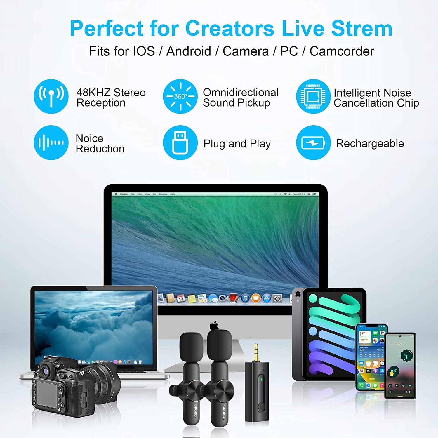 Dual Wireless Lavalier Microphone for Iphone/Android Phones/Dslr Camera/Laptop/Macbook/Gopro/Camcorder, Professional Lapel Mic for Video Recording/Vlogging/Youtube/Podcast/Livestream  GRTPRTS   