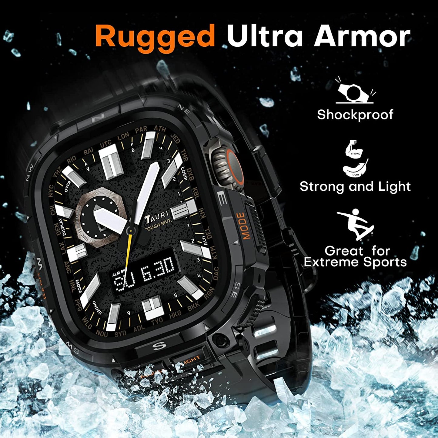 TAURI Bands with Bumper Case Compatible for Apple Watch Ultra 49Mm, [Upgraded Sport Series Design] Adjustable Rugged Cover Strap with Powerful Shockproof for Iwatch Ultra 49Mm, Men Black  TAURI   