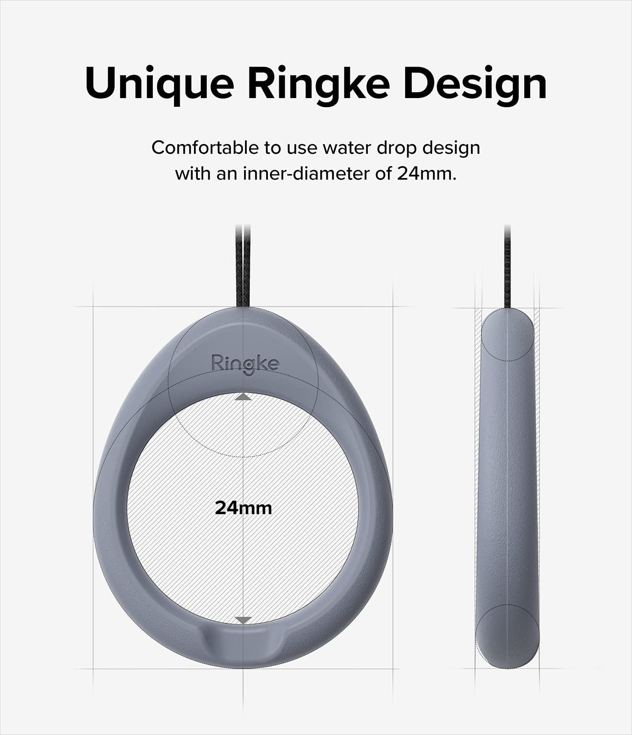 Ringke Finger Ring Strap Silicone Smartphone Grip Lanyard Holder [2 Pack] with Anti-Slip Mount Function Compatible with Phone Cases, Keys, Cameras, and More - Black & Lavender Gray  Rearth   