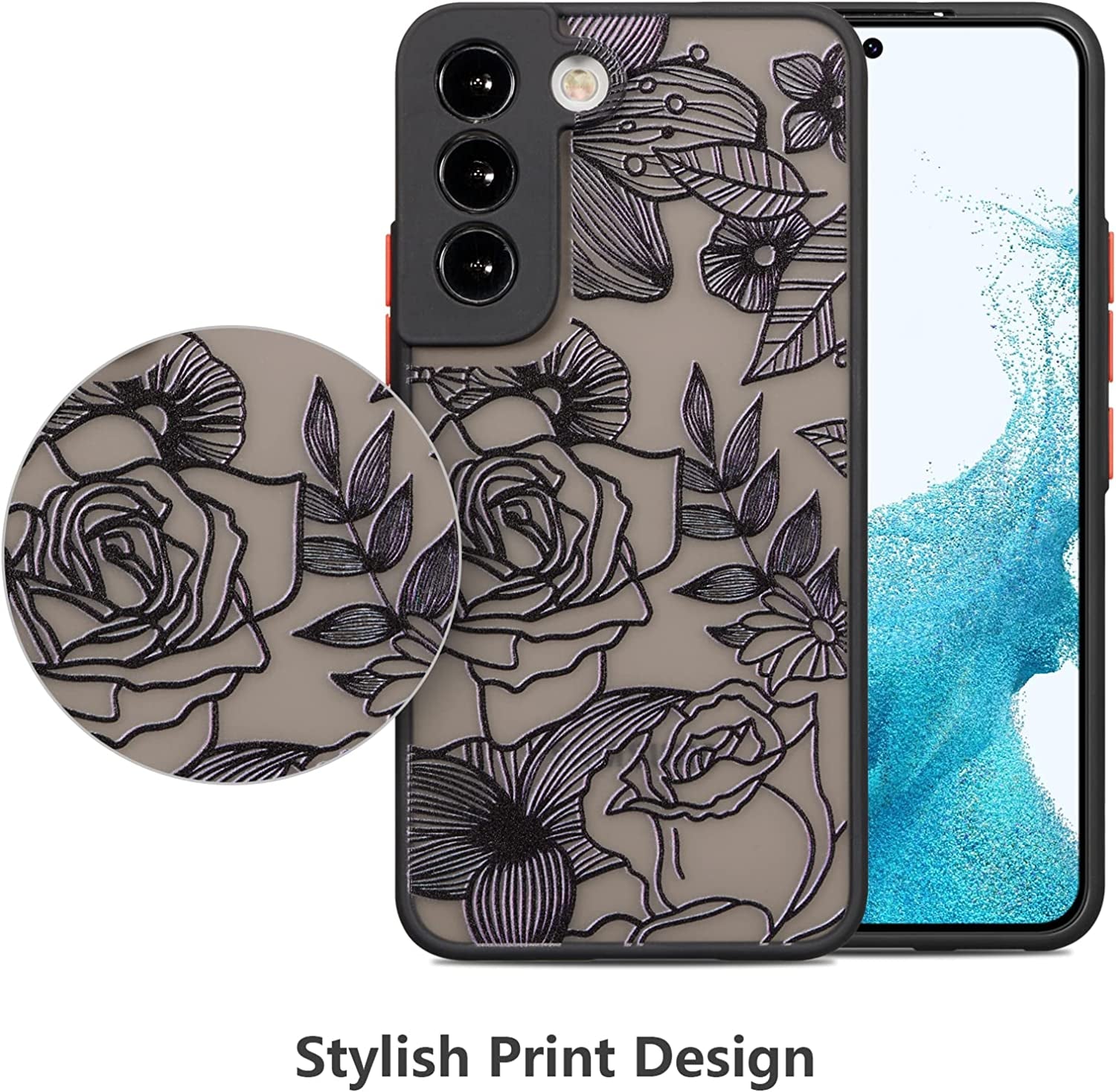XIZYO Designed for Samsung Galaxy S22 Case, Rose Pattern Floral Print Design Slim Case for Girls Women TPU Bumper Shockproof Protective Cover, Black  XIZYO   