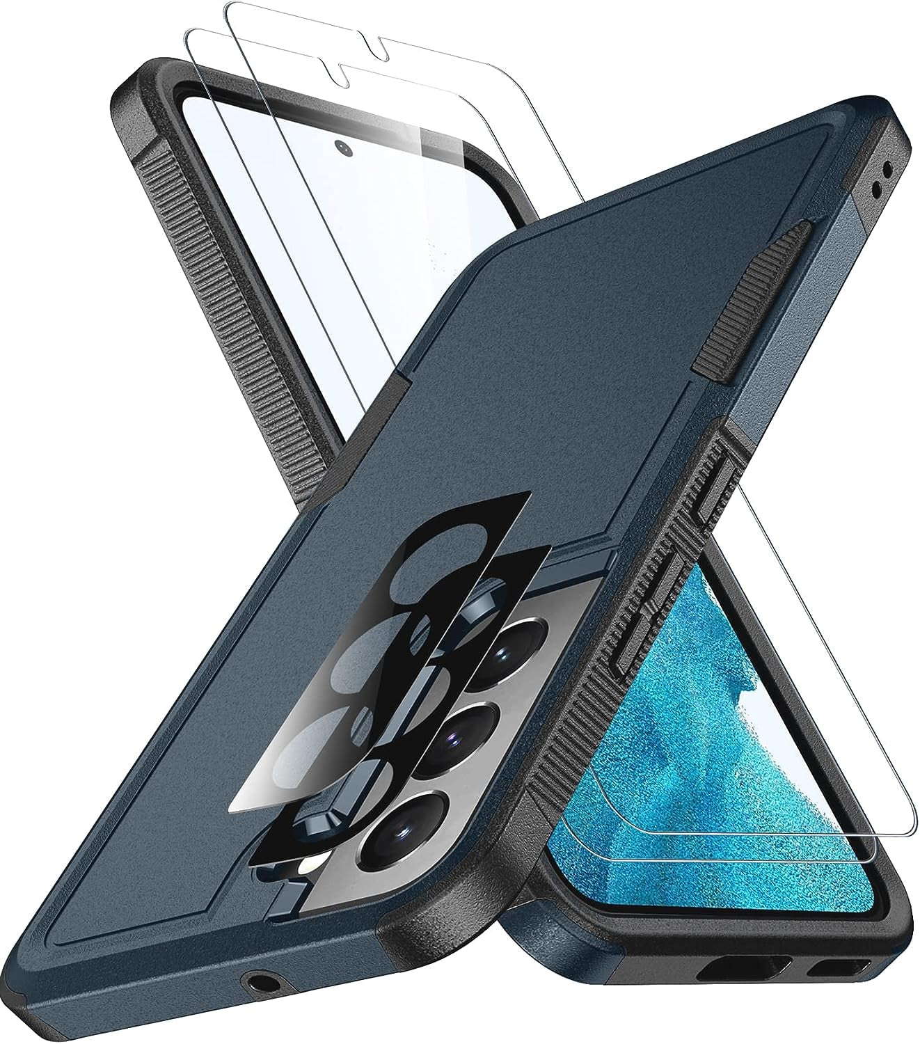SPIDERCASE for Samsung Galaxy S22 plus Case, [10 FT Military Grade Drop Protection], 2 Pack [Tempered Glass Screen Protector+Camera Lens Protector] Heavy Duty Shockproof Case, Light Green  SPIDERCASE Midnight Blue  